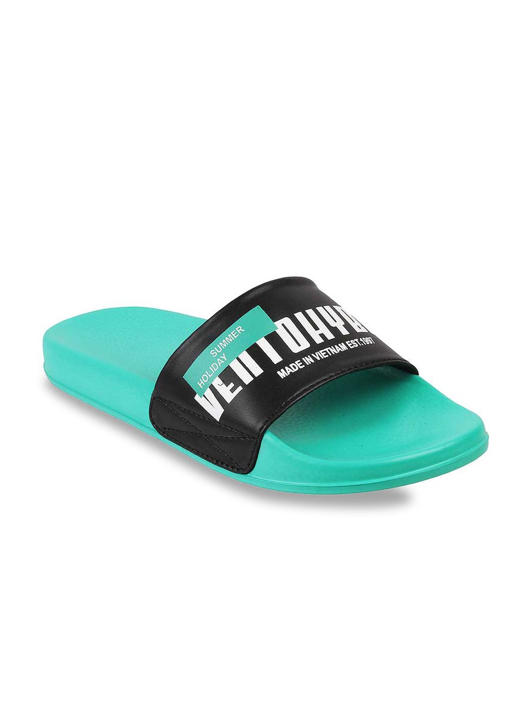 Vento Unisex Green & Black Printed Rubber Sliders Price in India