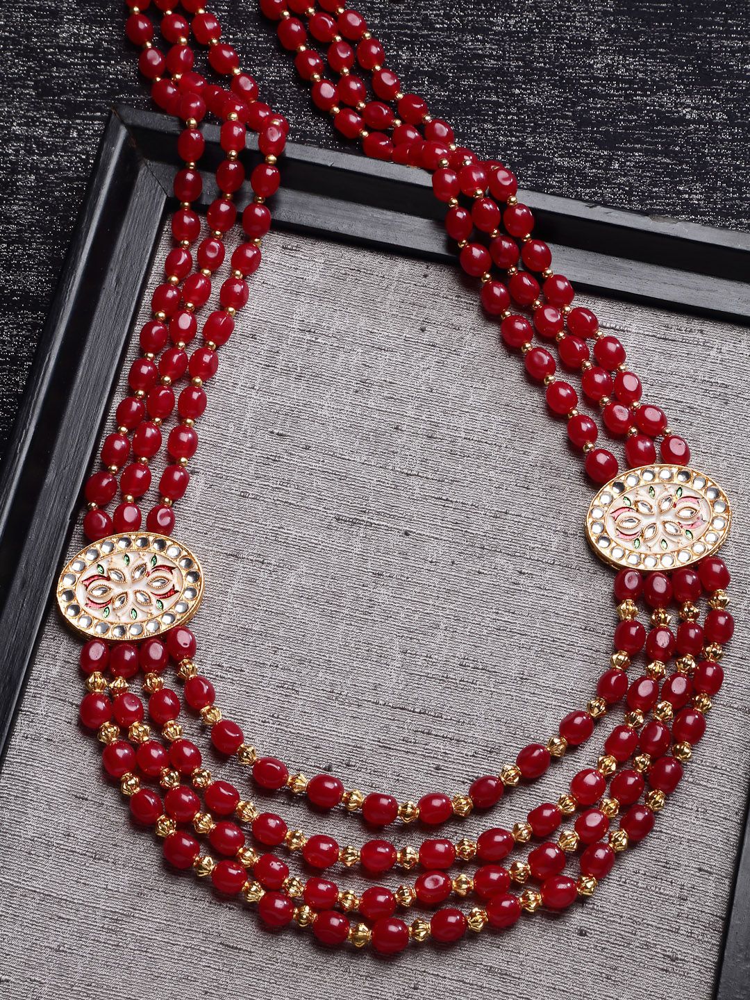 PANASH Woman Maroon & White Gold-Plated Layered Necklace Price in India