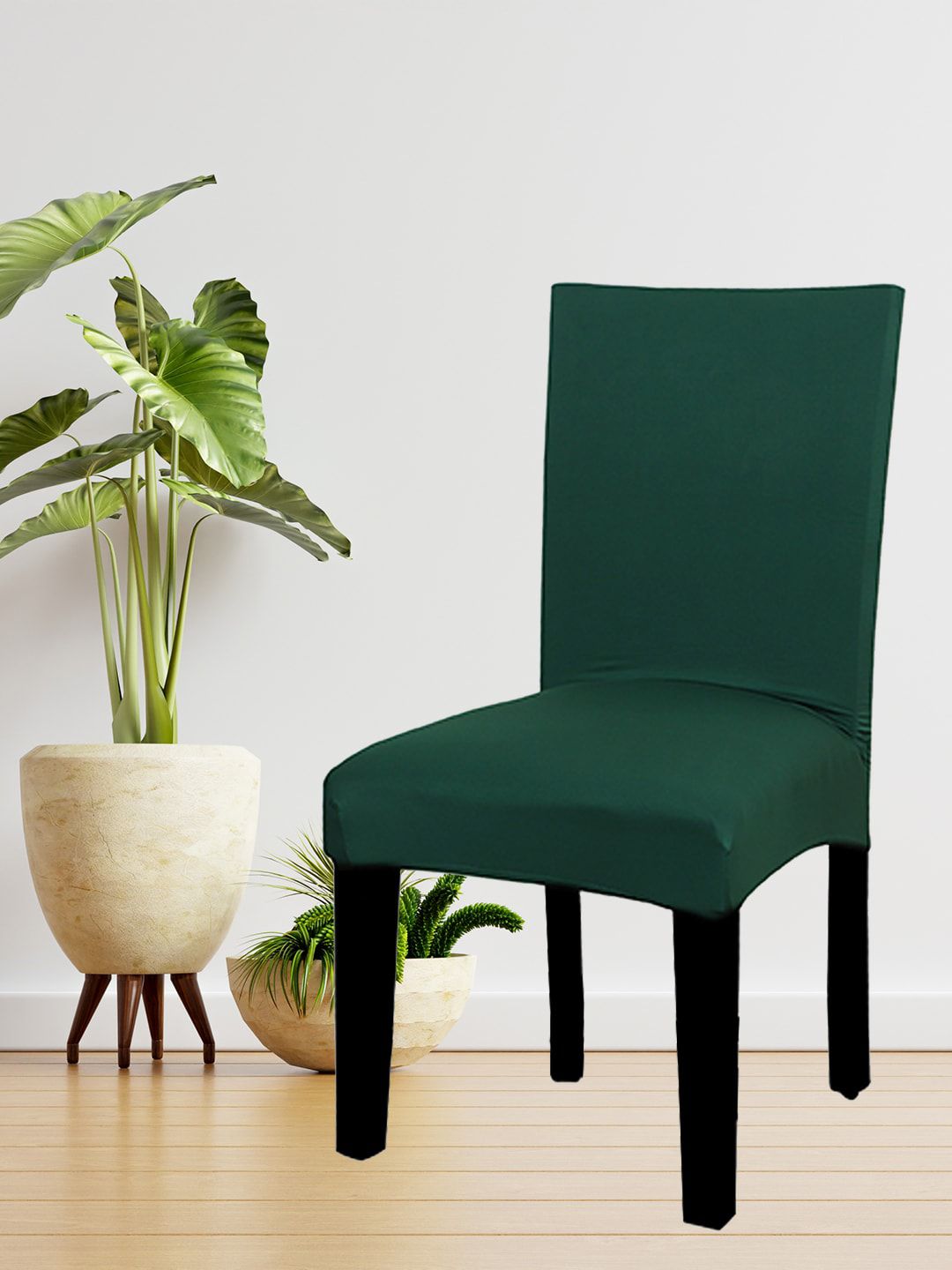 HOUSE OF QUIRK Set Of 4 Dark Green Solid Removable Chair Covers Price in India
