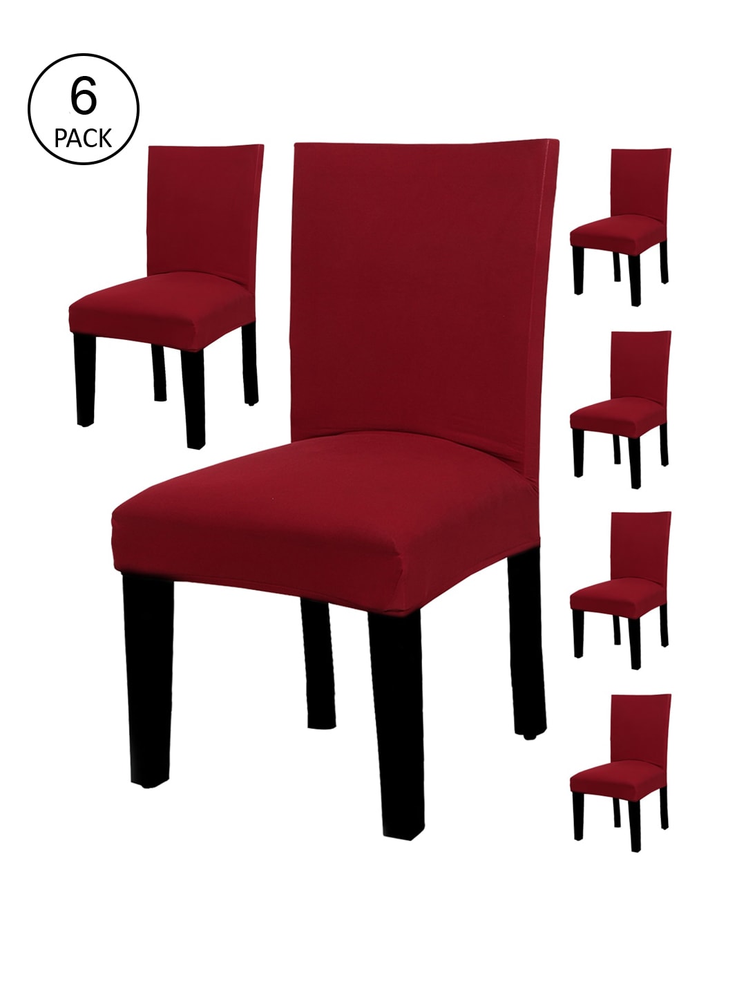 HOUSE OF QUIRK Set Of 6 Maroon Solid Removable Chair Covers Price in India