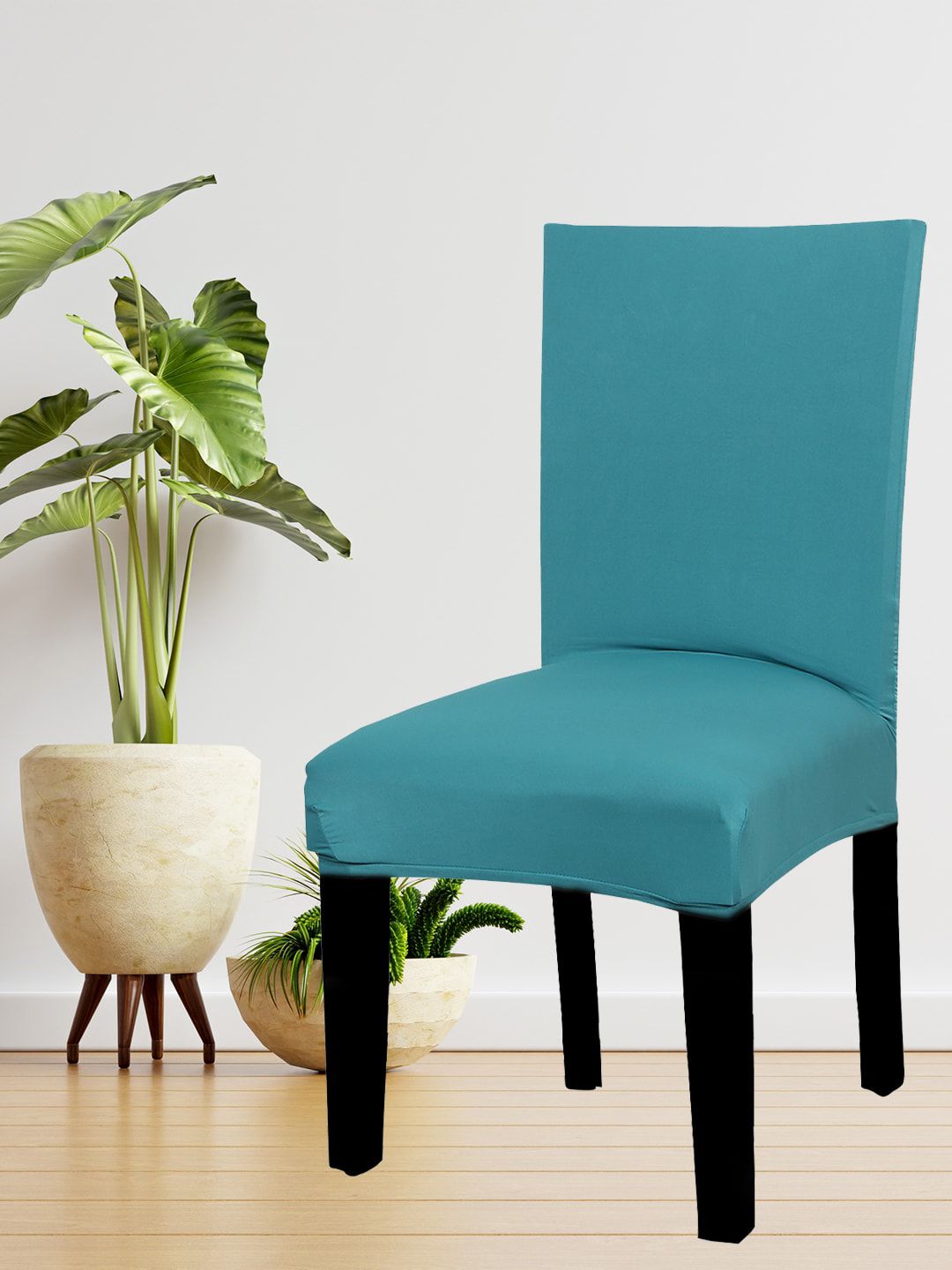 HOUSE OF QUIRK Set Of 6 Teal Green Solid Removable Chair Covers Price in India