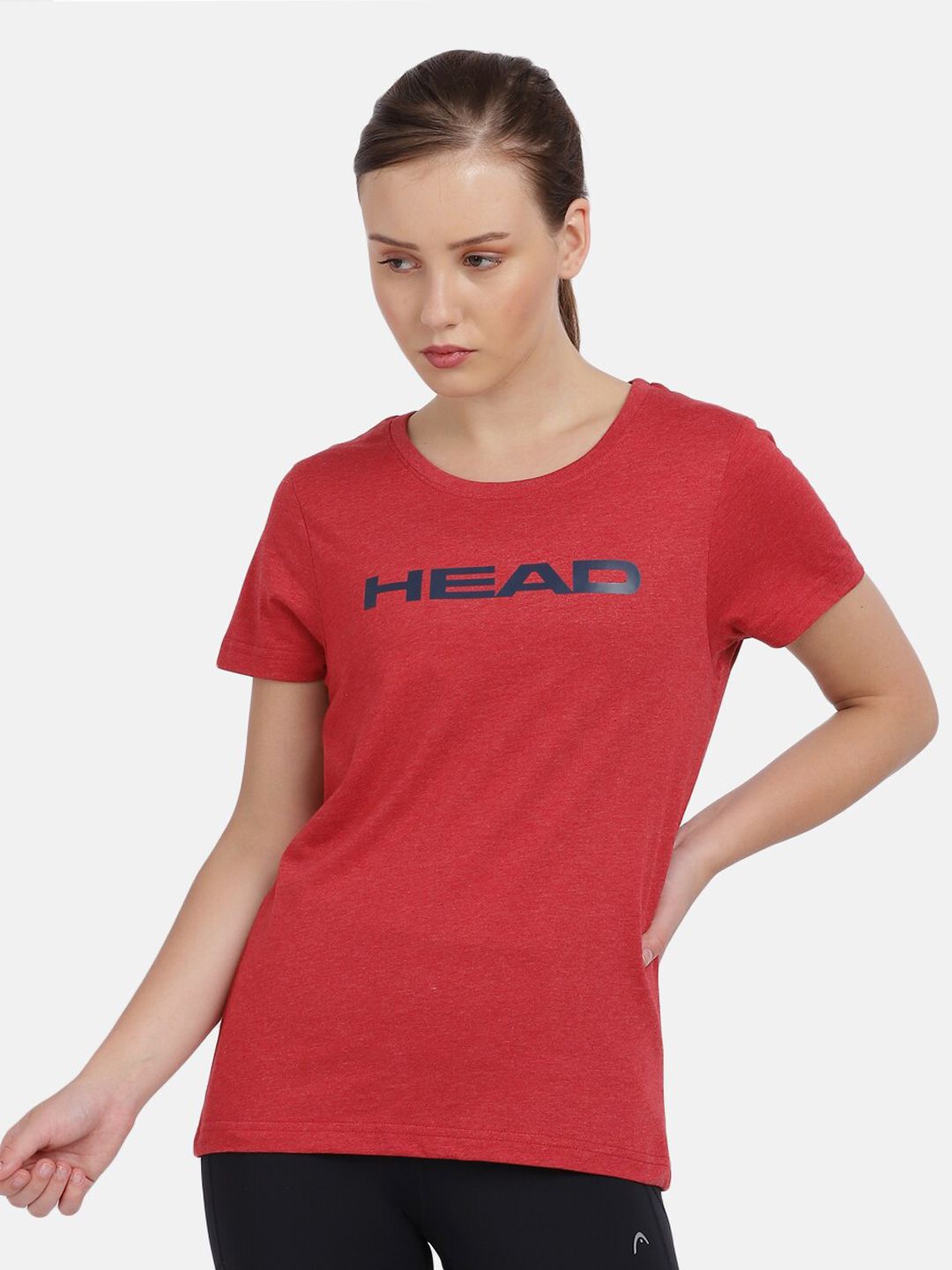 Head Women Red Typography Printed Cotton Slim Fit Sports T-shirt Price in India