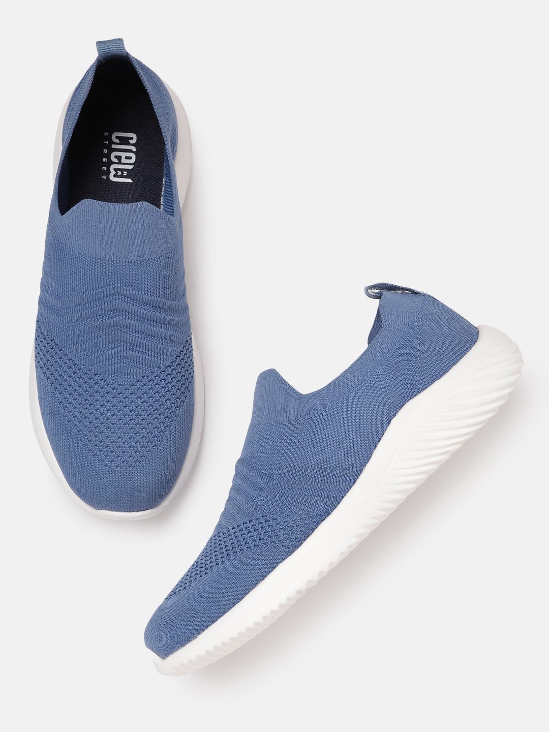 Crew STREET Women Blue Woven Design Slip-On Sneakers Price in India