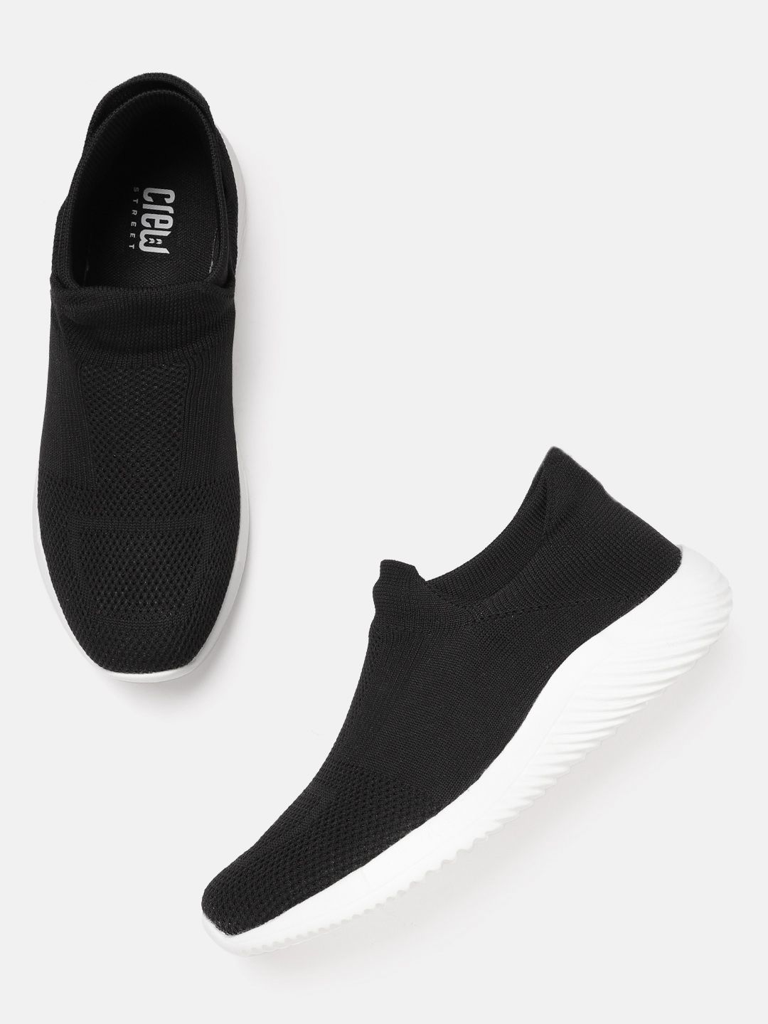 Crew STREET Women Black Woven Design Slip-On Sneakers Price in India