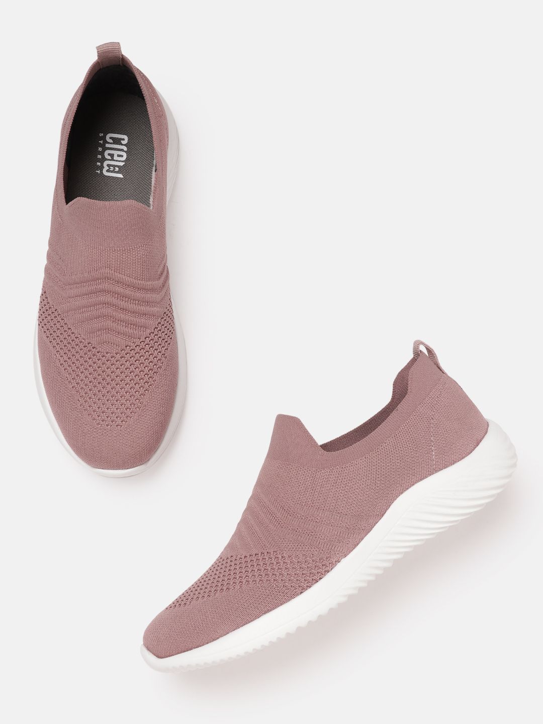 Crew STREET Women Dusty Pink Woven Design Slip-On Sneakers Price in India