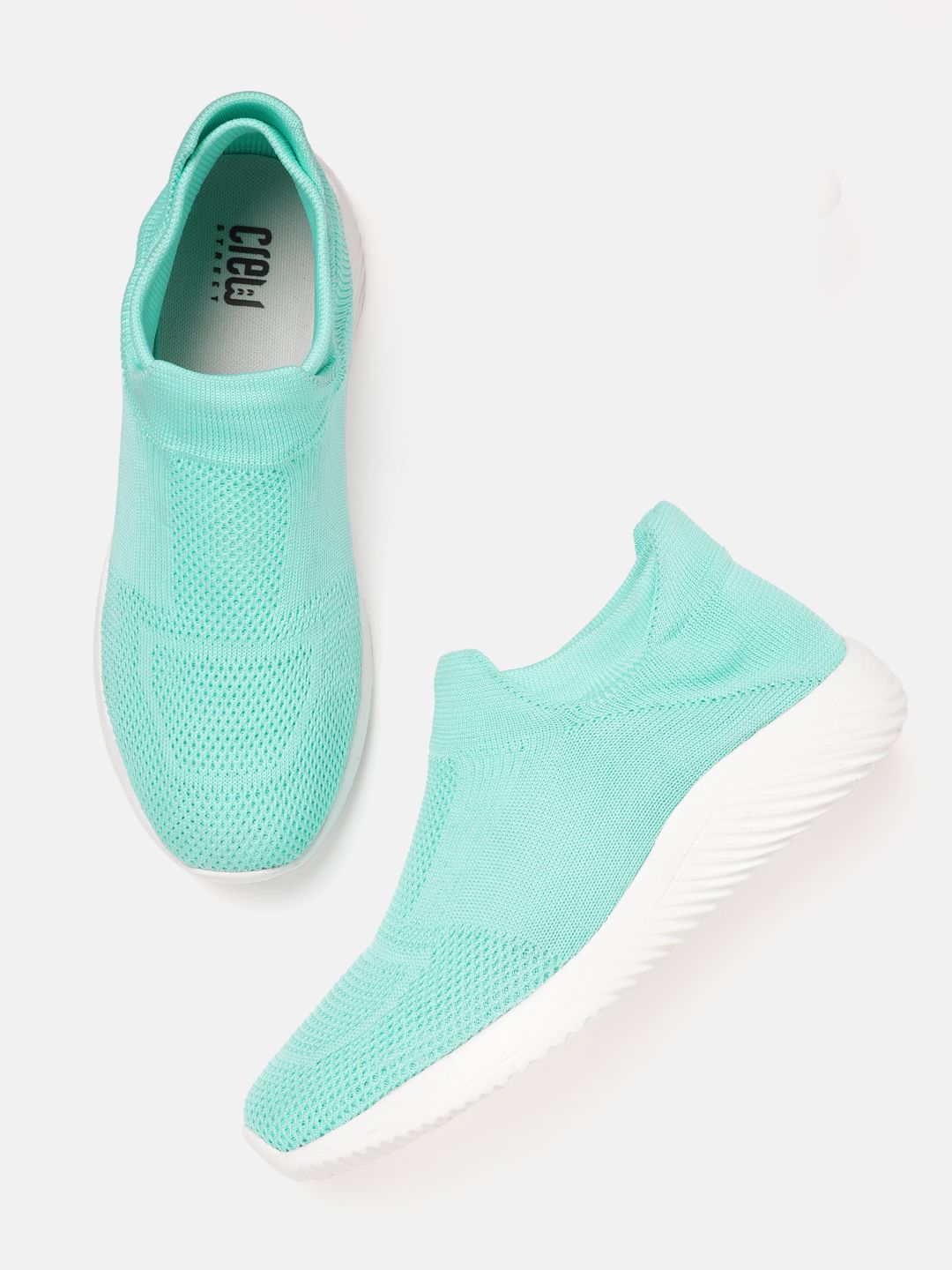 Crew STREET Women Sea Green Woven Design Slip-On Sneakers Price in India