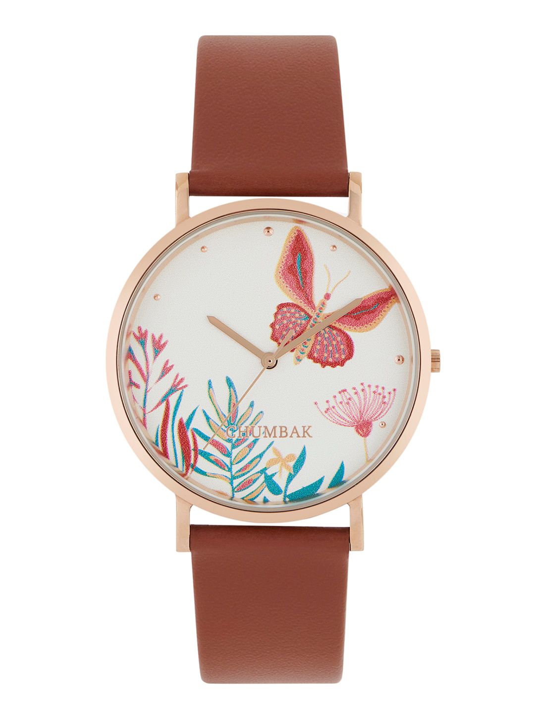 Chumbak Women White Printed Dial & Brown Leather Strap Analogue Watch 8907605106040 Price in India