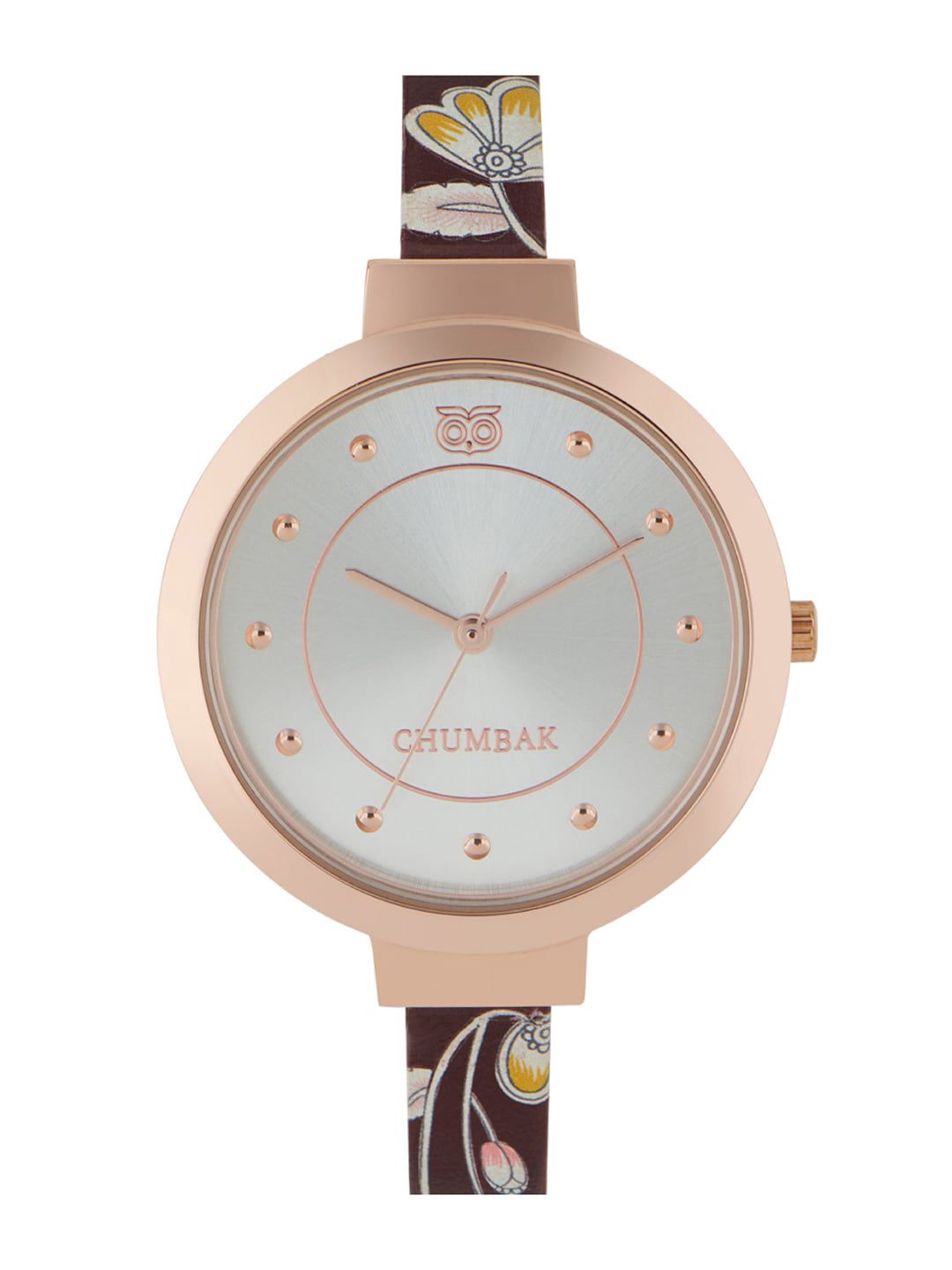 Chumbak Women Silver-Toned Dial & Maroon Leather Straps Analogue Watch 8907605106019 Price in India