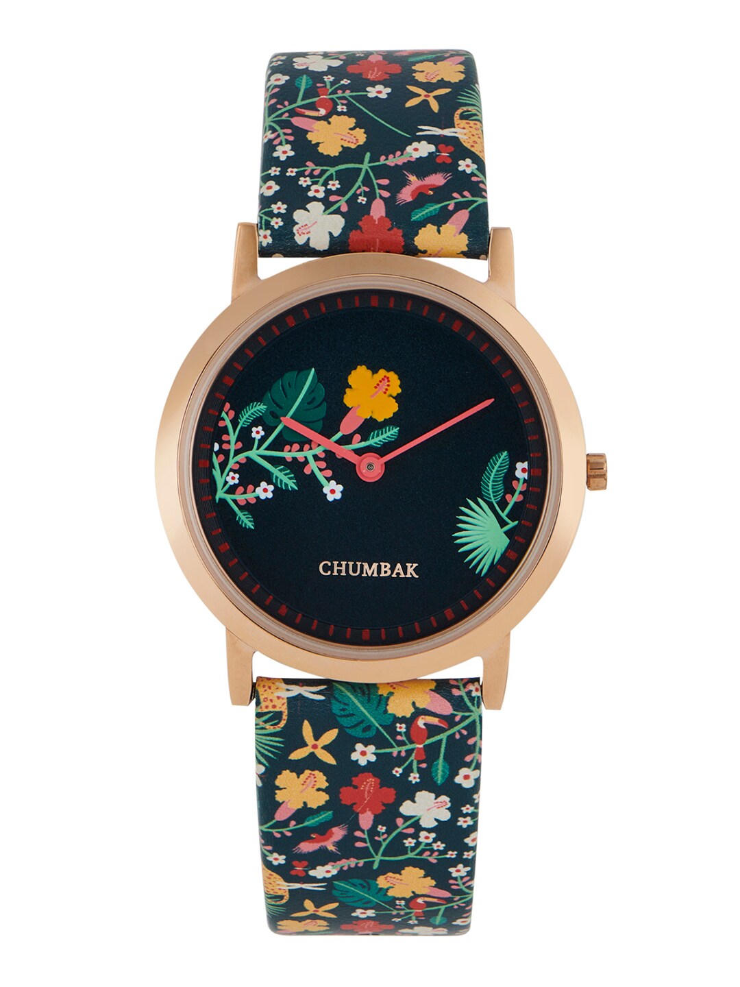 Chumbak Women Black Printed Dial & Multicoloured Leather Straps Analogue Watch 8907605105906 Price in India