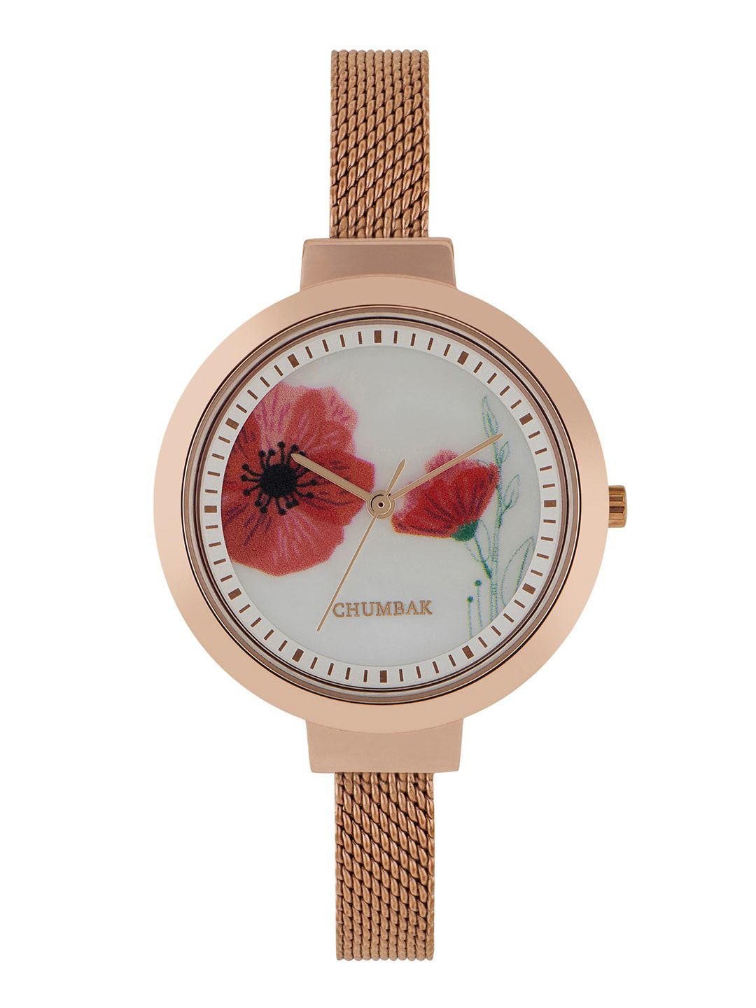 Chumbak Women White Embellished Dial & Gold Toned Stainless Steel Bracelet Style Straps Analogue Watch Price in India