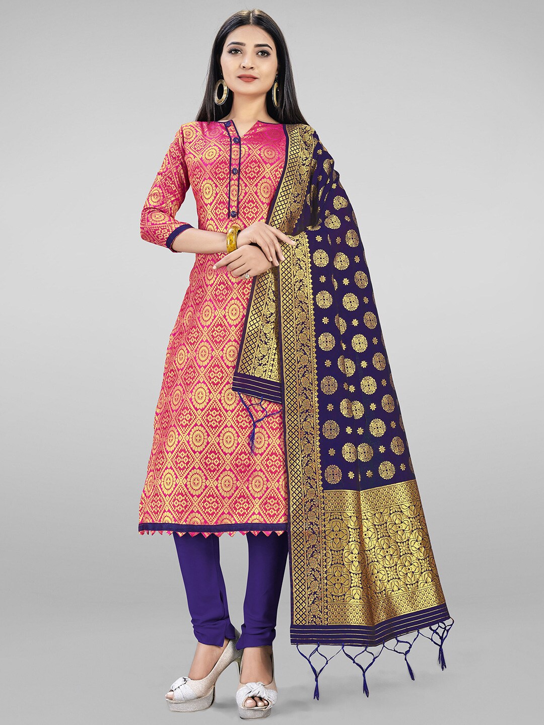 Mitera Pink & Blue Unstitched Dress Material Price in India