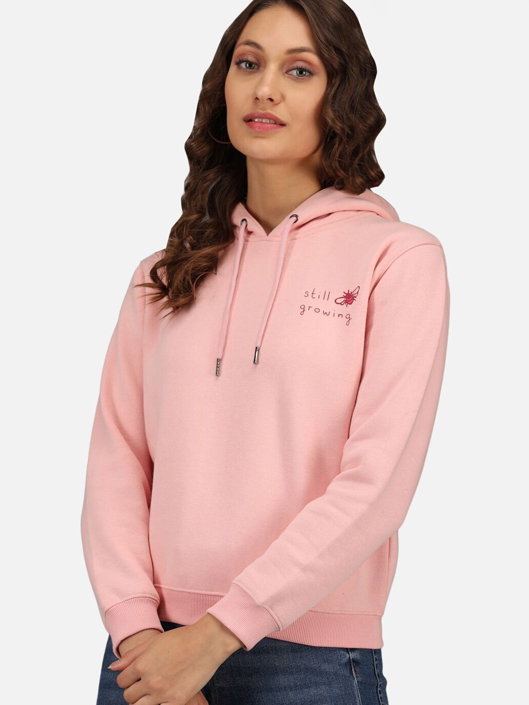 ANTI CULTURE Women Peach-Coloured Printed Hooded Sweatshirt Price in India