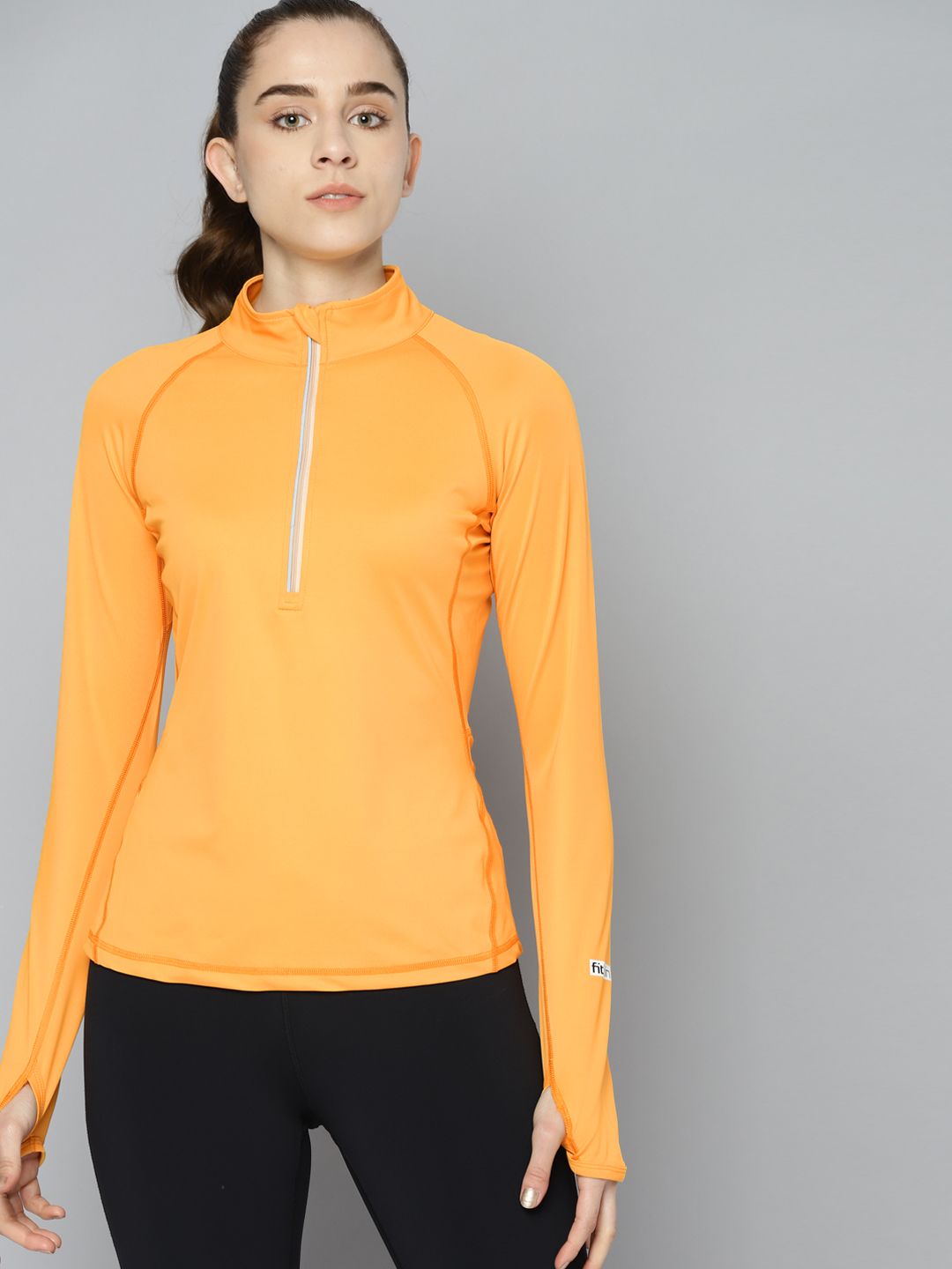 Fitkin Women Yellow High Neck Training T-shirt Price in India