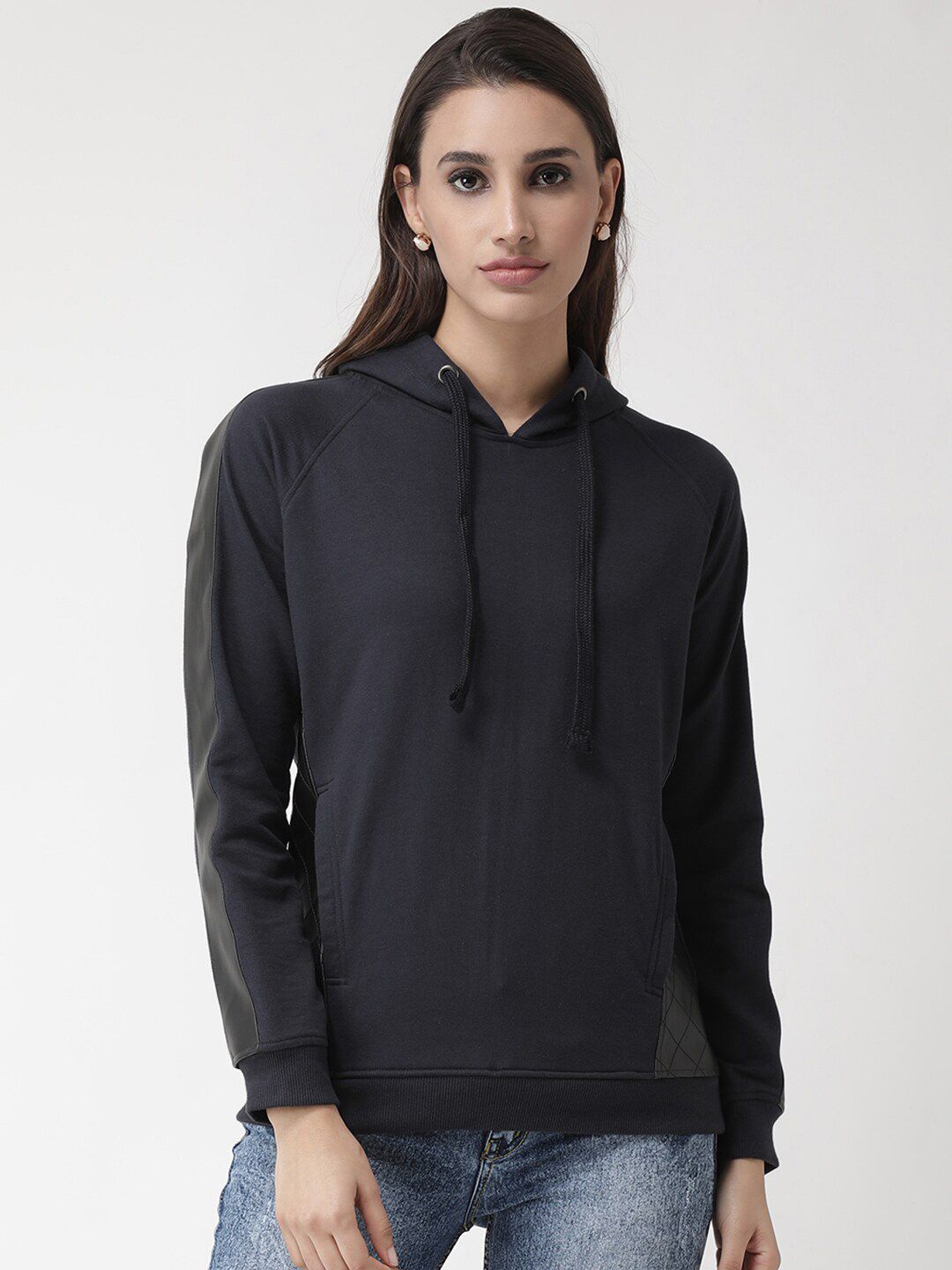 Club York Woman Navy Blue Hooded Sweatshirt Price in India