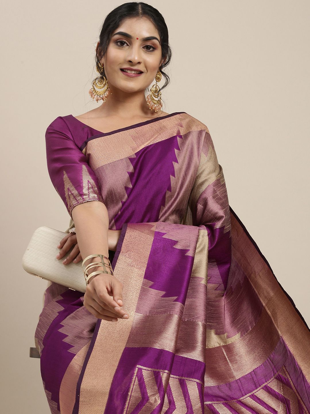 Saree mall Purple Silk Cotton Banarasi Saree Price in India