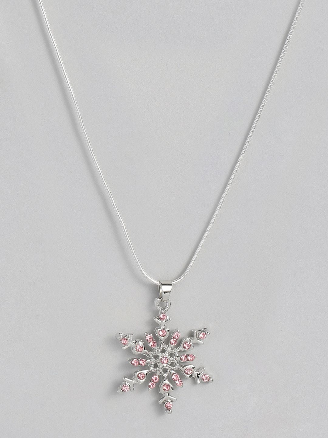 EL REGALO Women Pink & Silver-Toned Snow- Flake-Necklace Chain Price in India