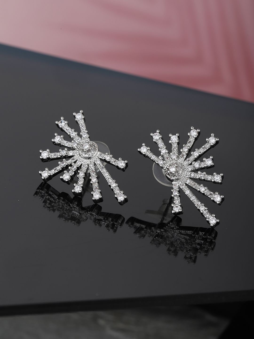 Carlton London Silver-Toned Contemporary Studs Earrings Price in India