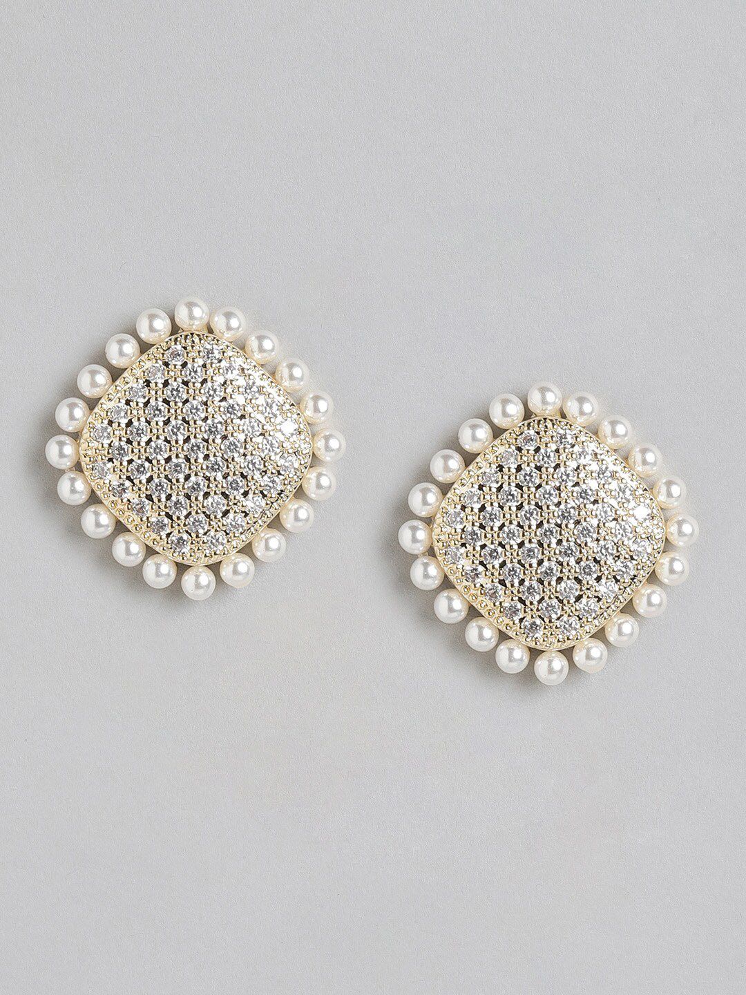 Carlton London Silver-Toned & Off White Floral Studs Earrings Price in India