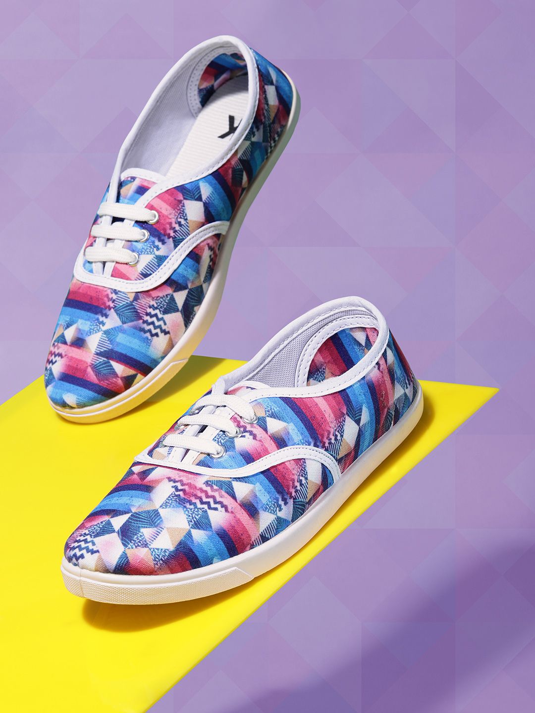 Kook N Keech Women Blue & White Geometric Printed Sneakers Price in India