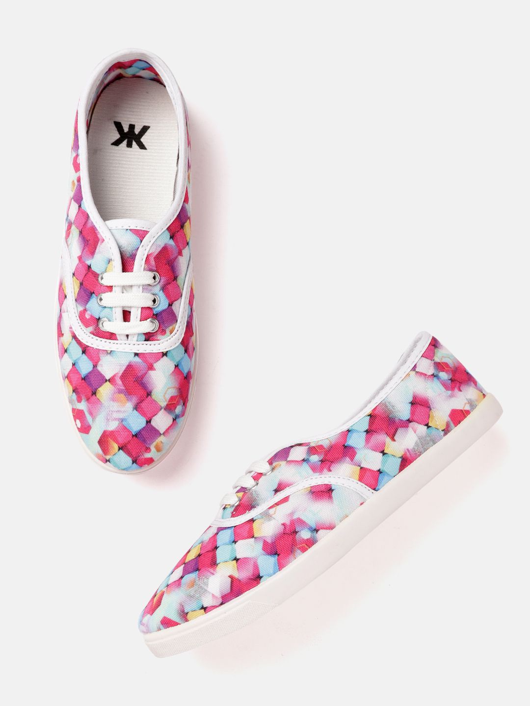 Kook N Keech Women Fuchsia Pink & White Printed Sneakers Price in India