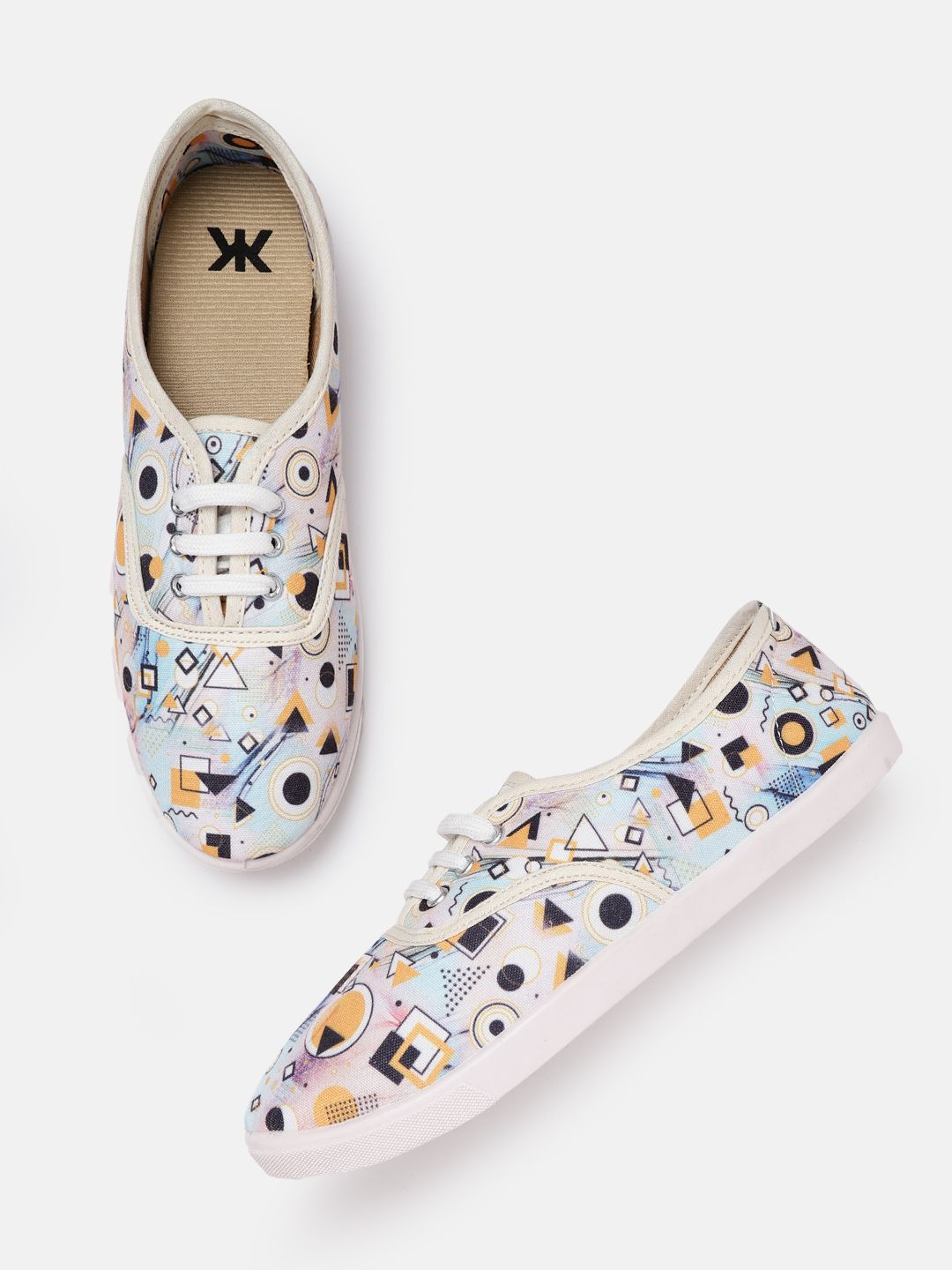 Kook N Keech Women White & Yellow Printed Sneakers Price in India