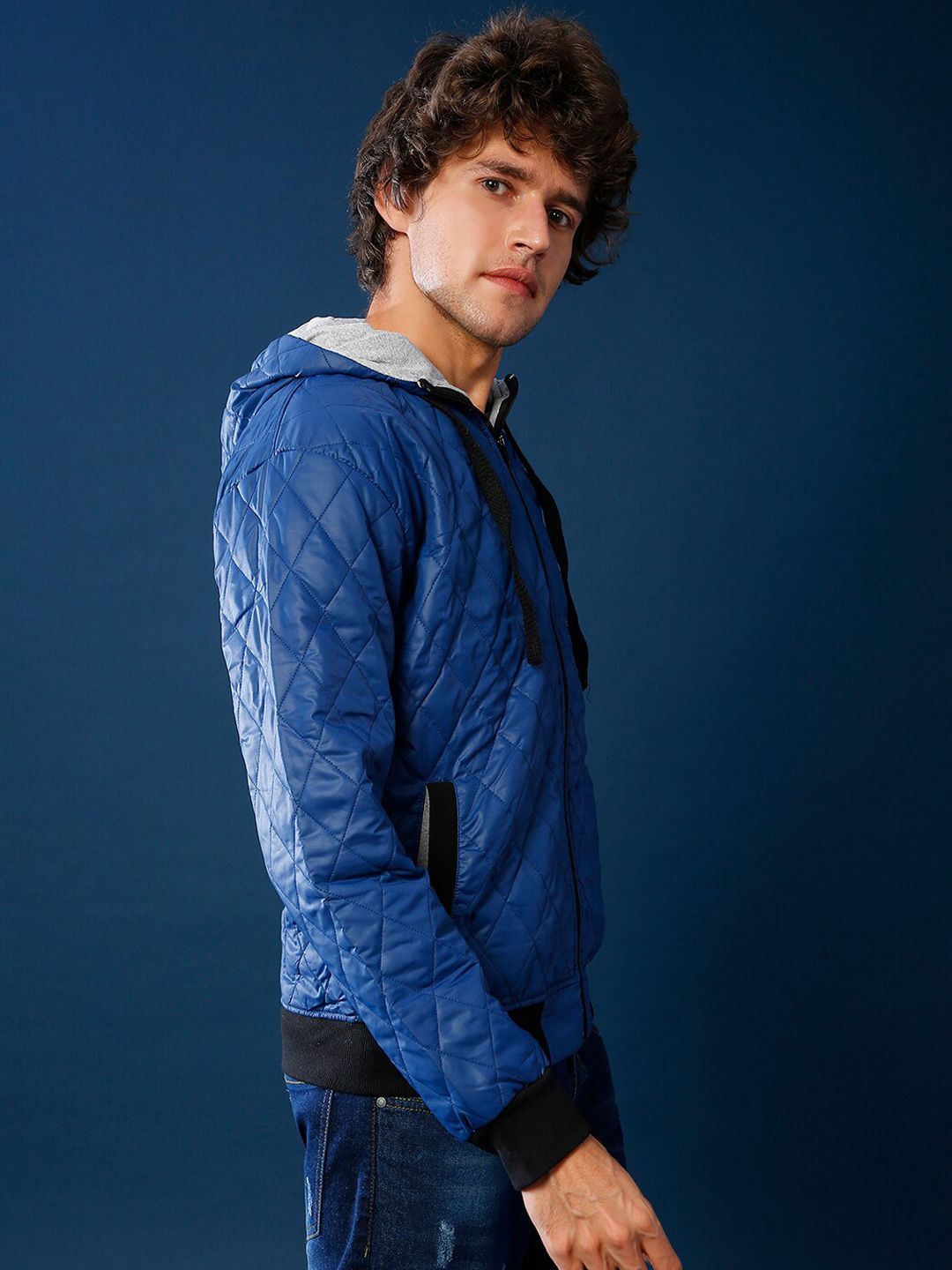 CAHOOT Men Blue Camouflage Lightweight Outdoor Quilted Jacket with Patchwork
