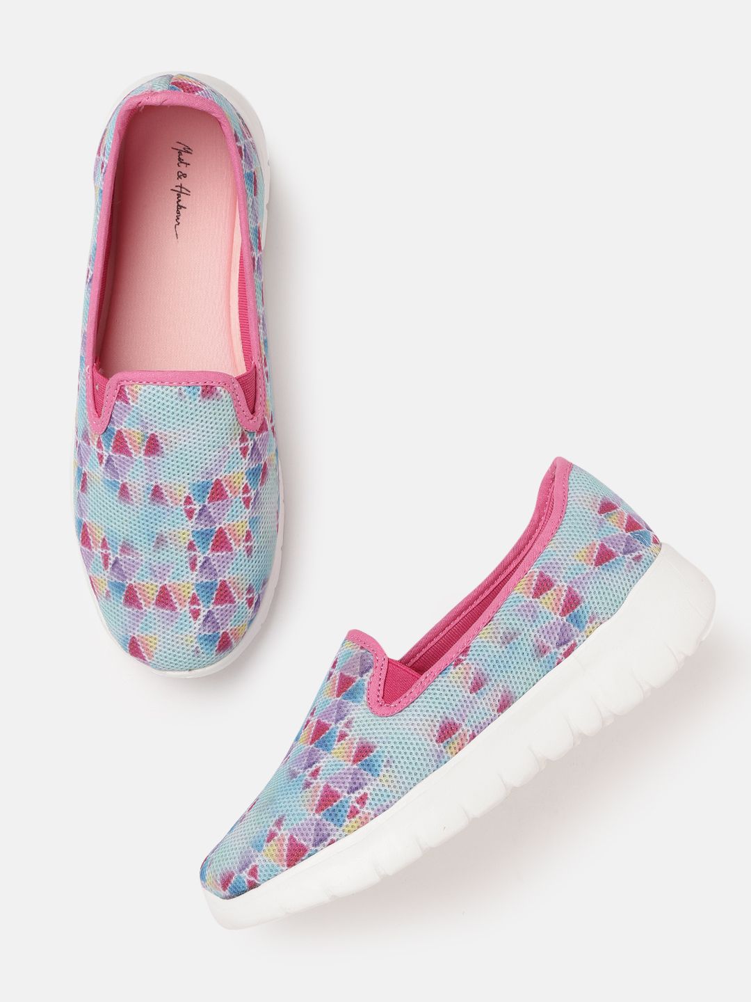 Mast & Harbour Women Blue & Pink Printed Slip-On Sneakers Price in India