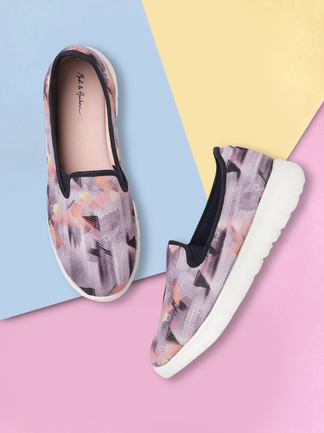 Mast & Harbour Women White Printed Slip-On Sneakers Price in India