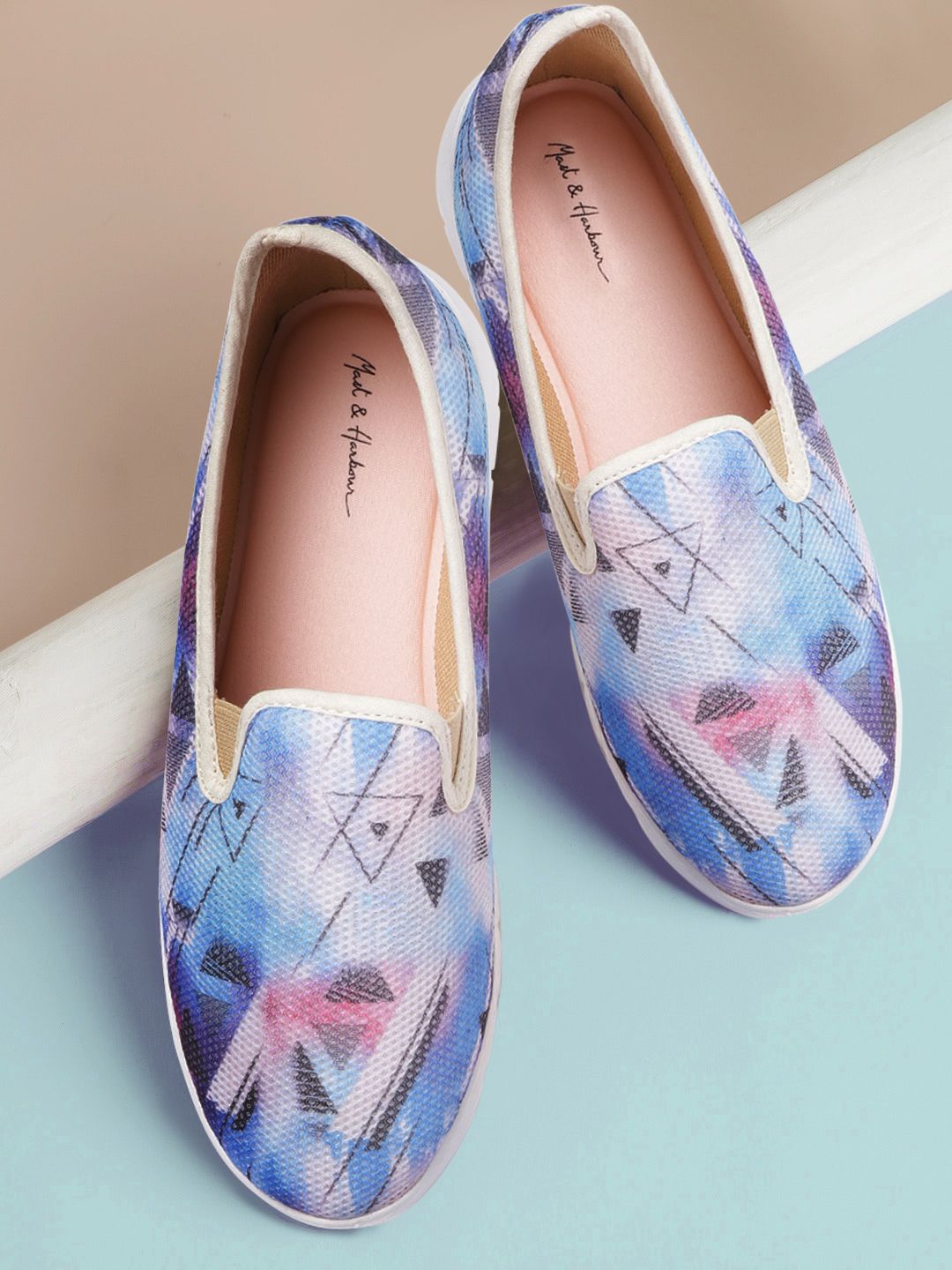 Mast & Harbour Women Blue & White Printed Slip-On Sneakers Price in India