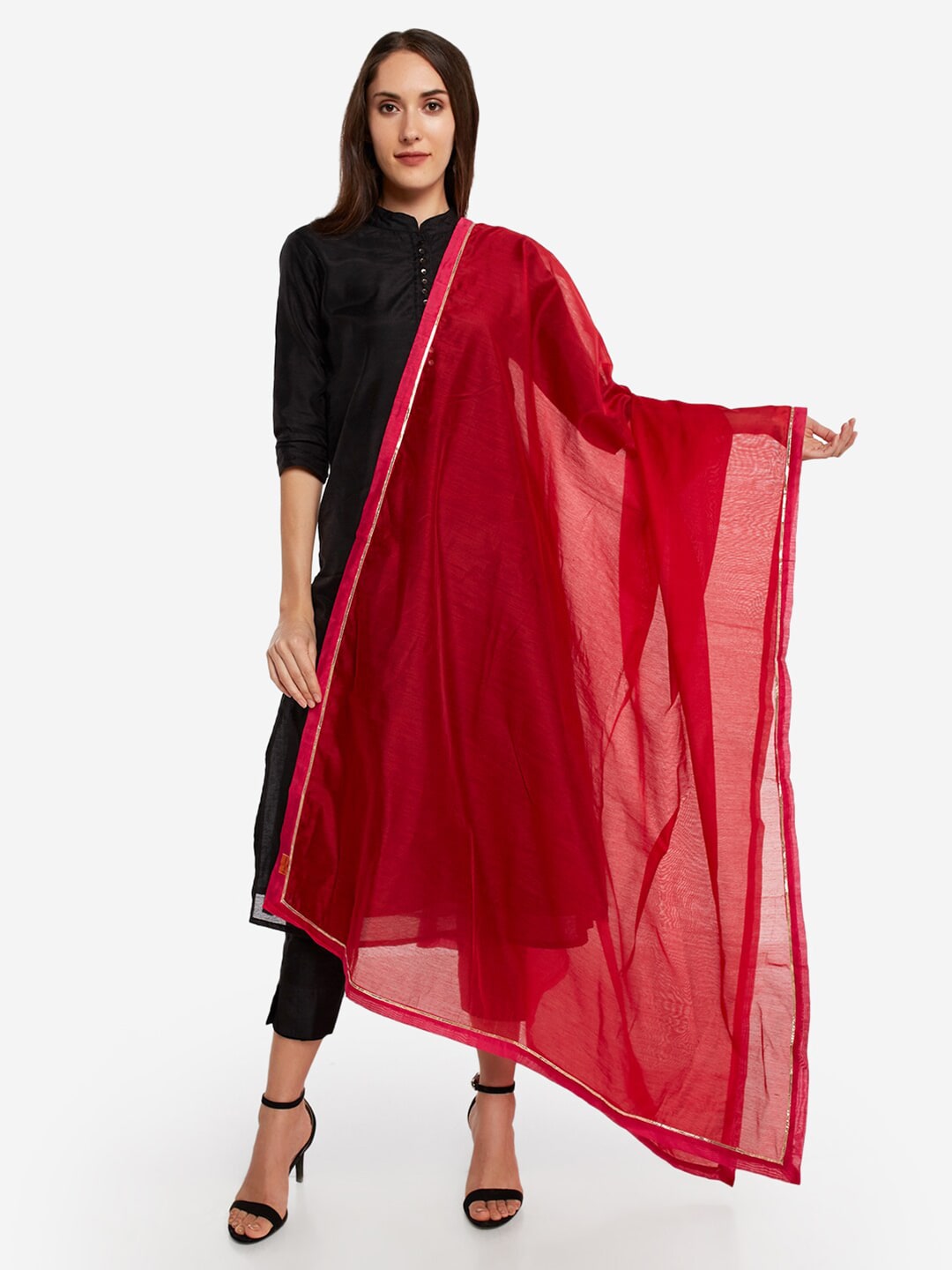 Desi Weavess Red & Fuchsia Art Silk Dupatta with Zari Price in India