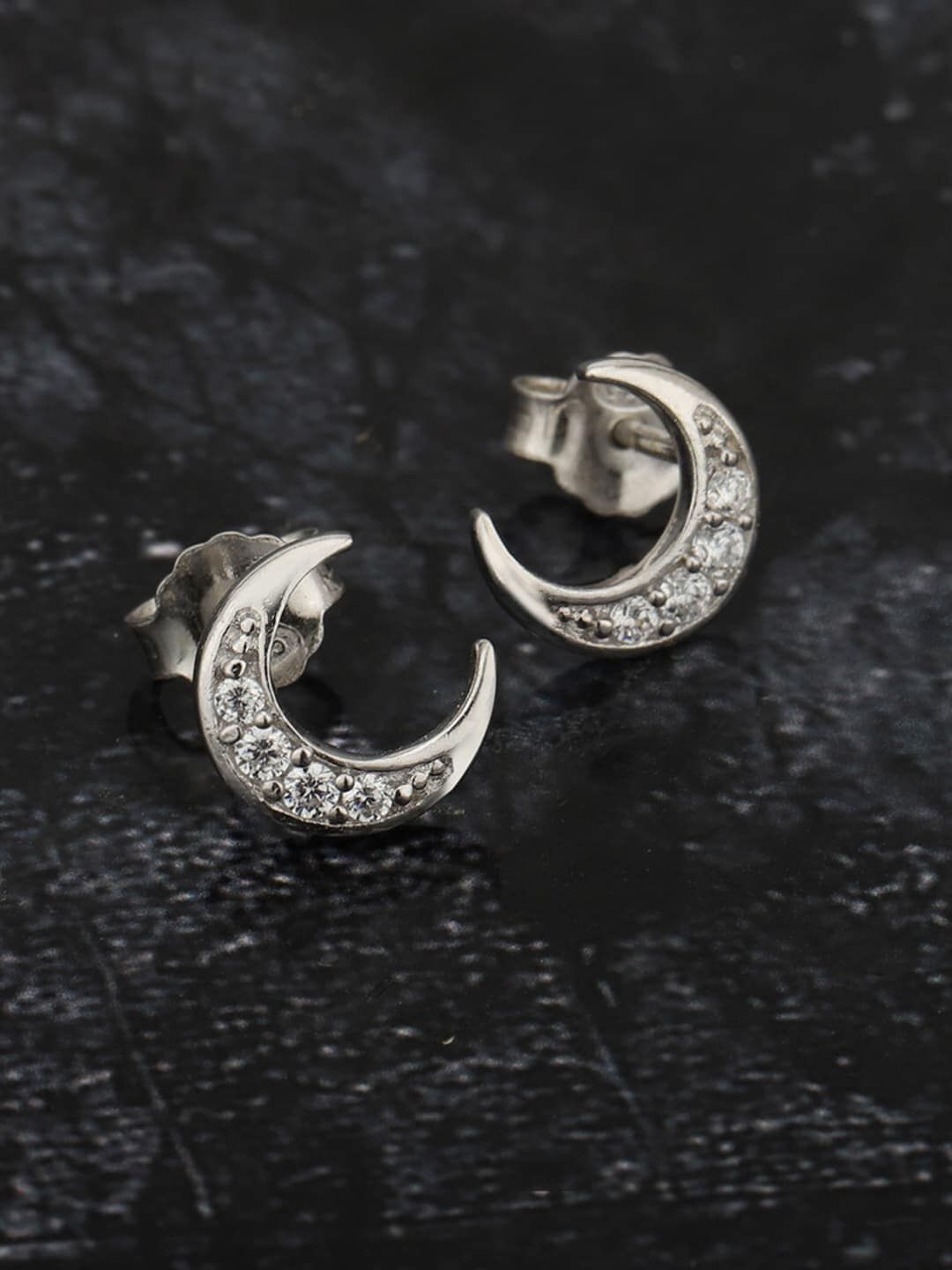 VANBELLE Silver-Toned Crescent Shaped 925 Sterling Silver Half Hoop Earrings Price in India