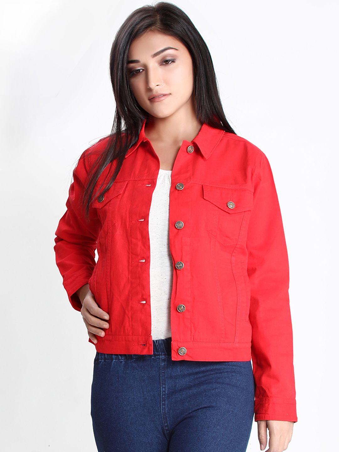 Dream of Glory Inc Women Red Lightweight Denim Jacket Price in India