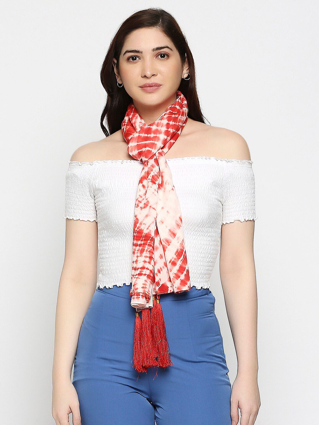 BELLEZIYA Women Red & White Scarf Price in India