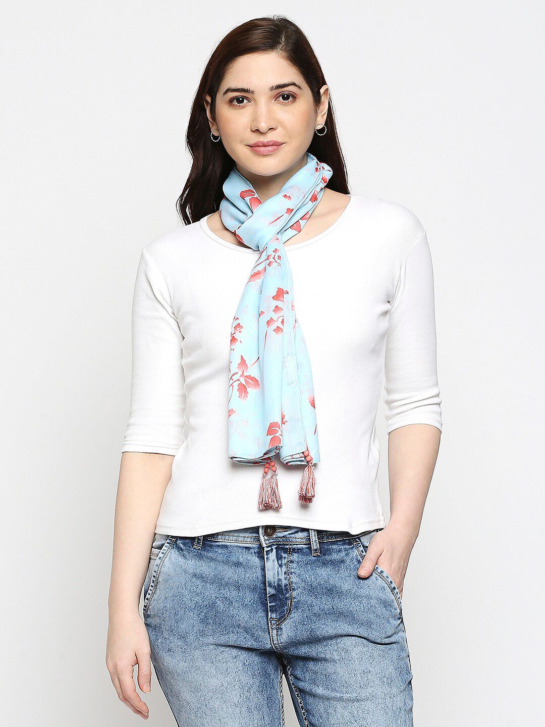 BELLEZIYA Women Blue & Red Printed Scarf Price in India