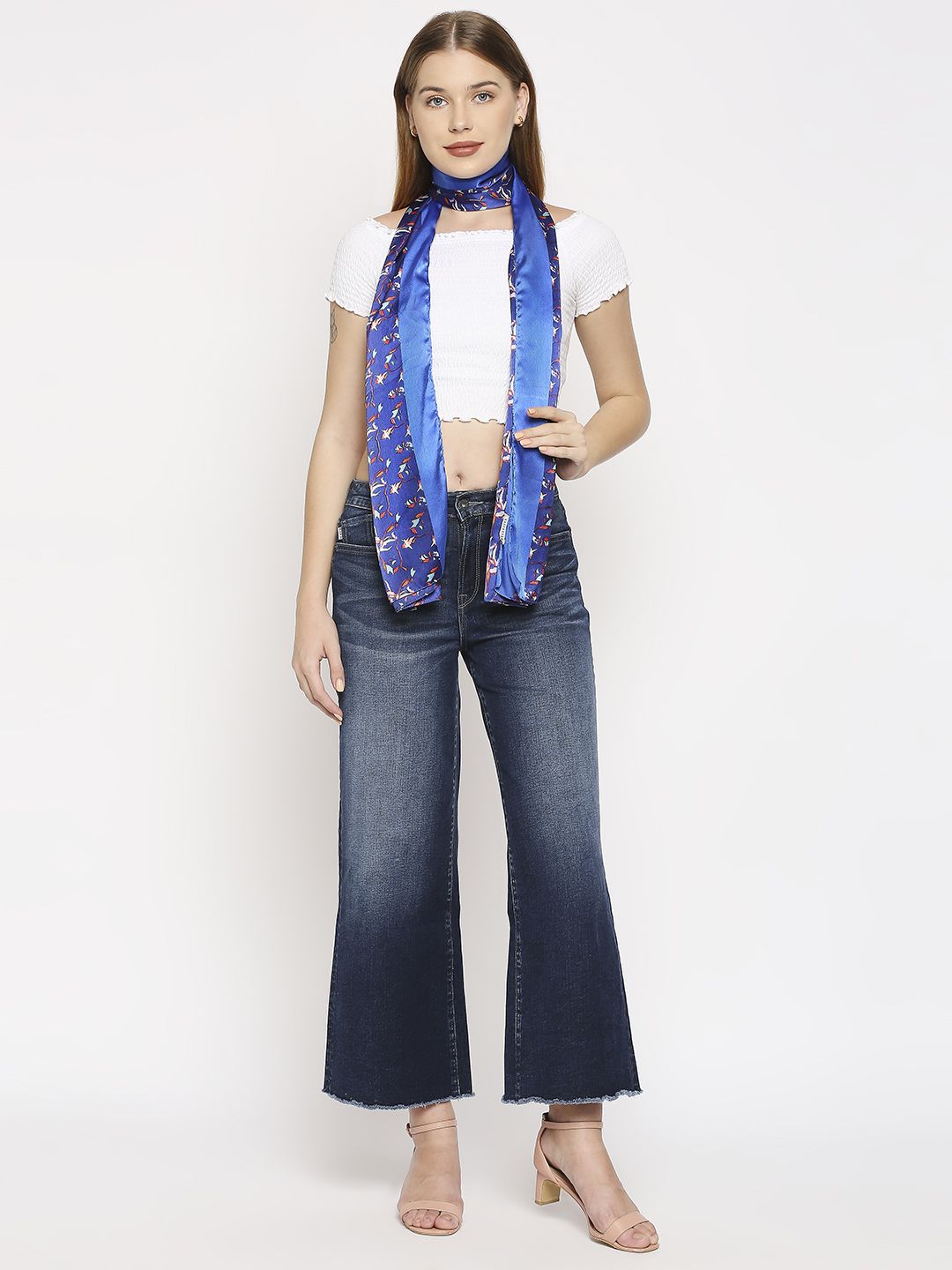 BELLEZIYA Women Blue & Red Printed Scarf Price in India