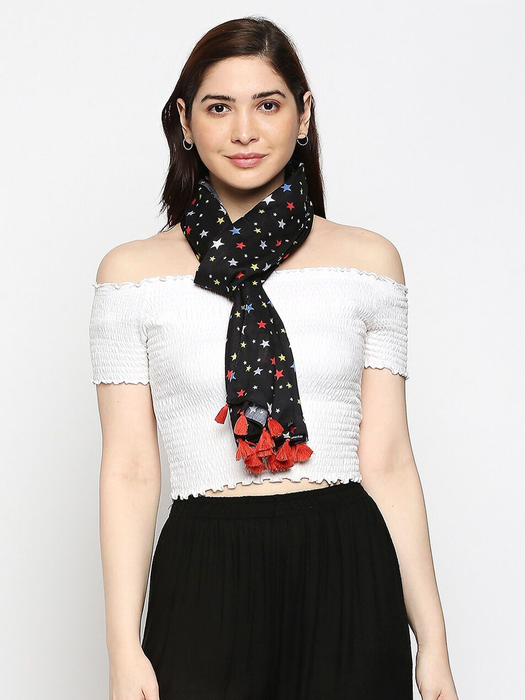 BELLEZIYA Women Black & Red Printed Scarf Price in India