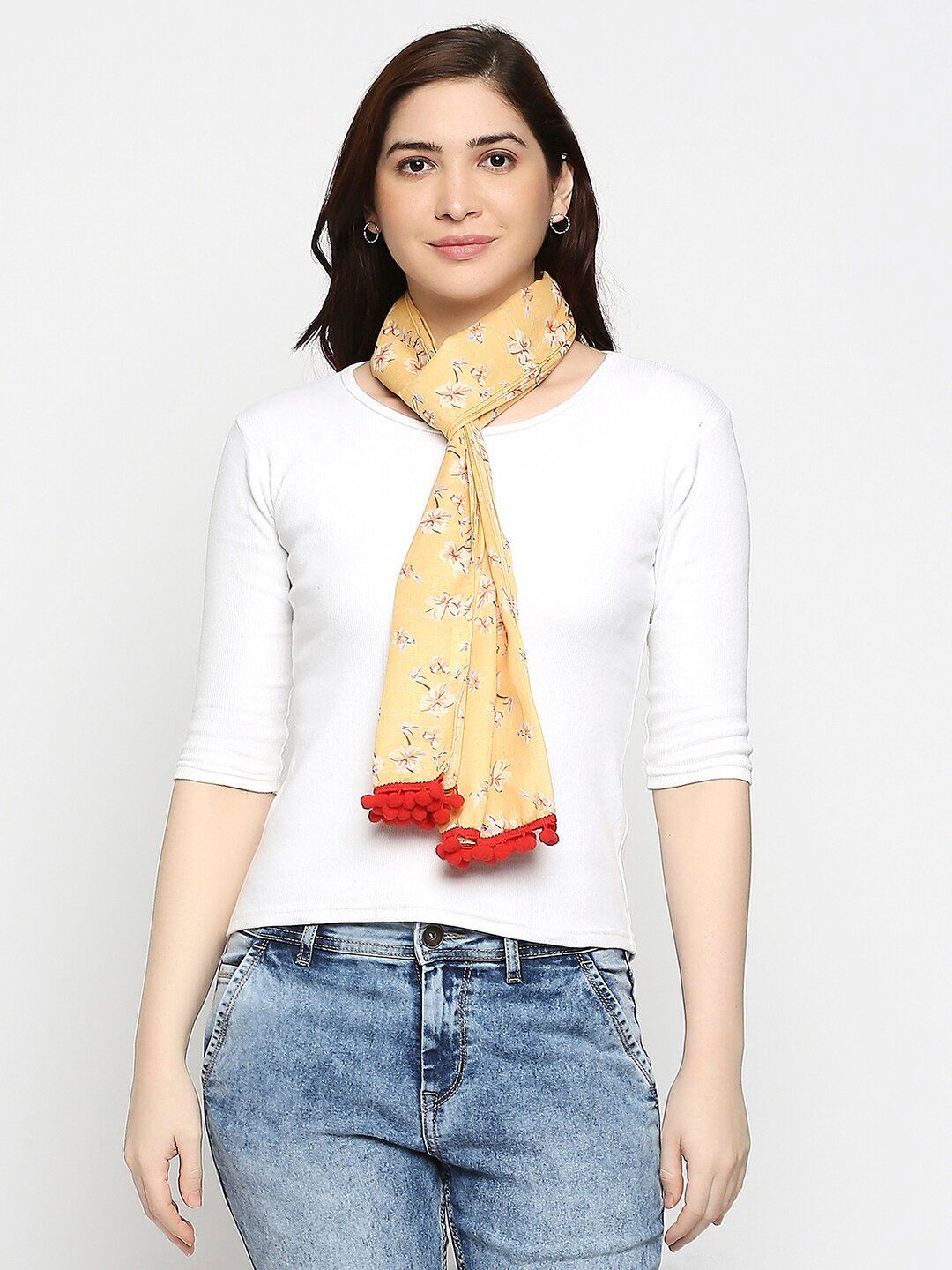 BELLEZIYA Women Yellow & Red Printed Scarf Price in India