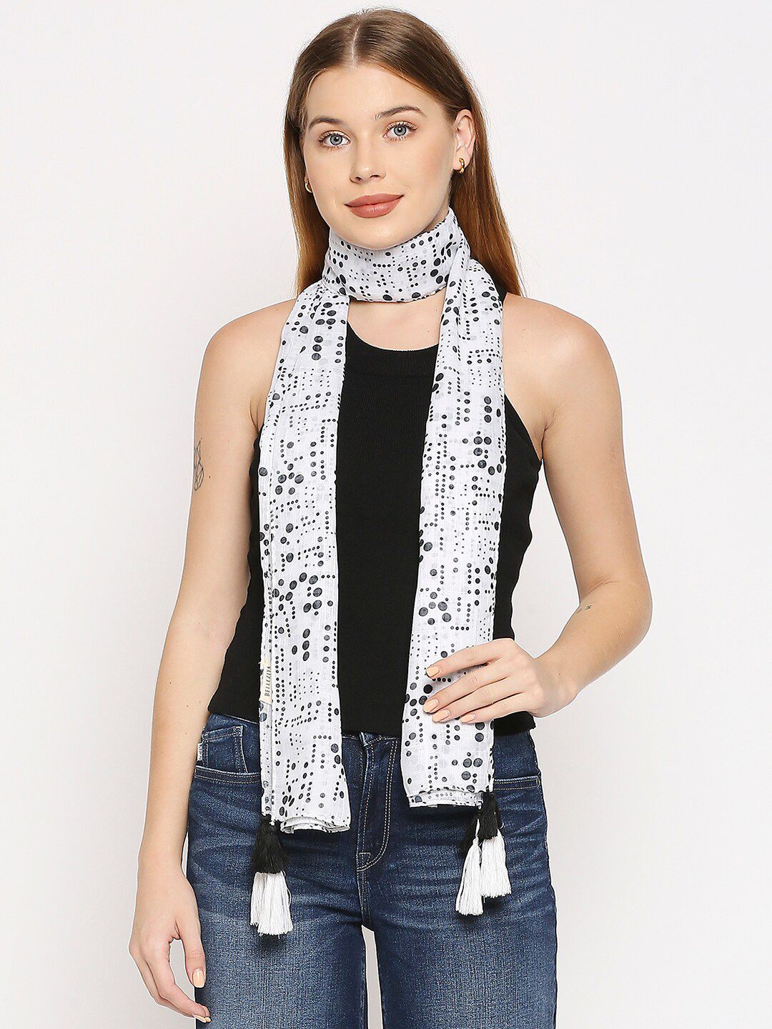 BELLEZIYA Women White & Black Printed Scarf Price in India