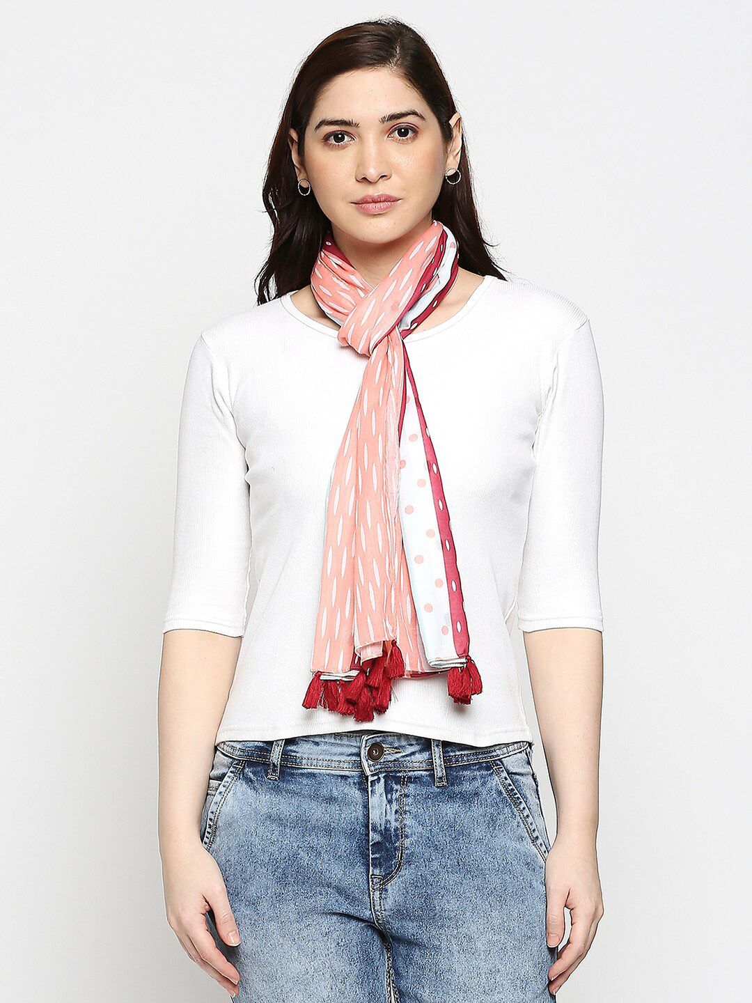 BELLEZIYA Women Red & White Printed Scarf Price in India