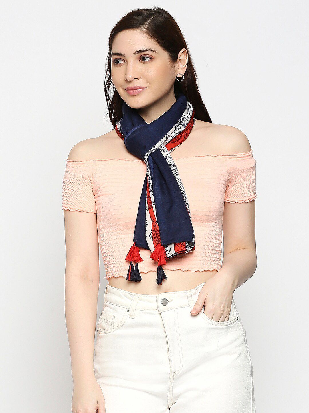 BELLEZIYA Women Red & Beige Printed Scarf Price in India