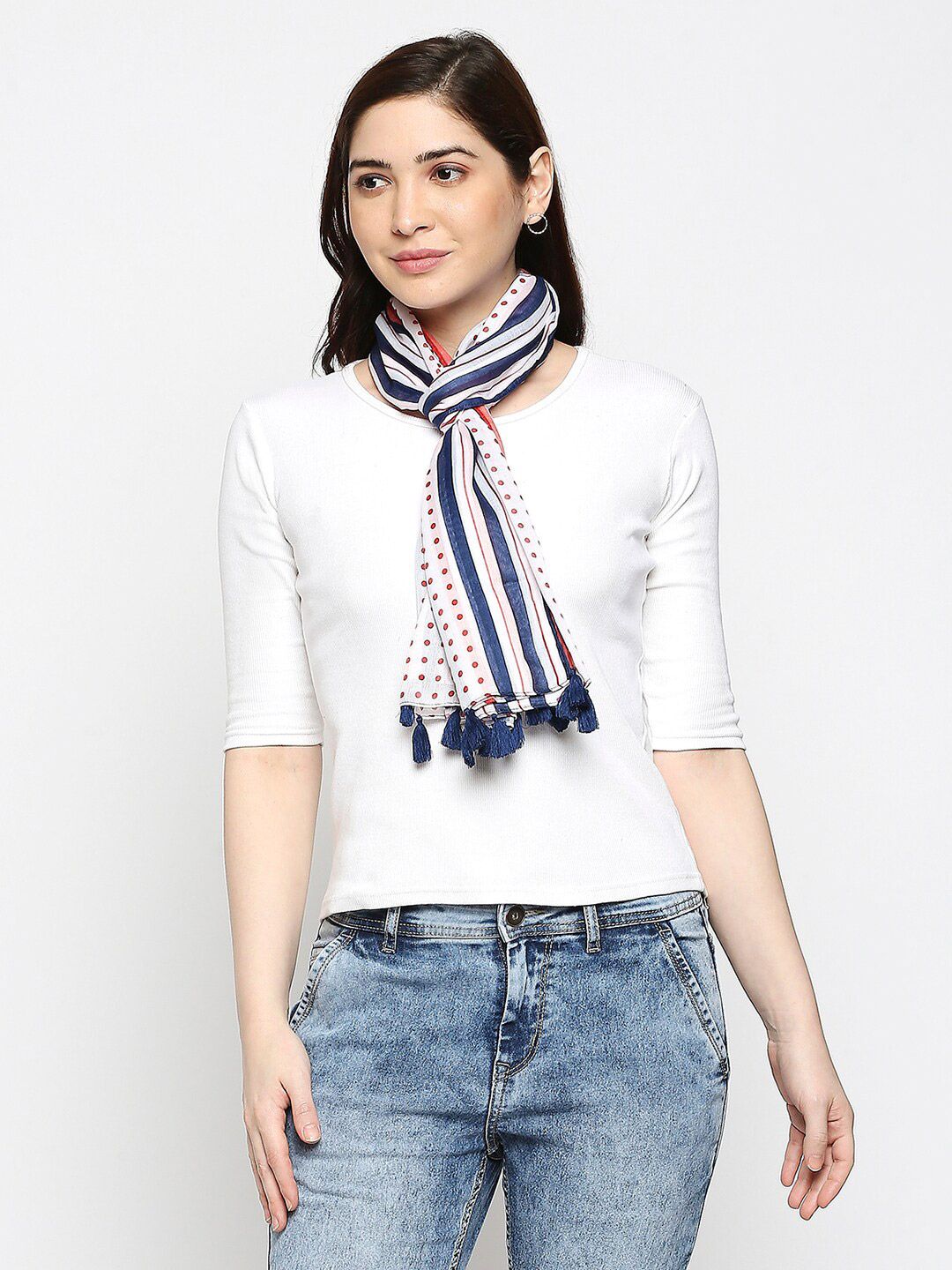 BELLEZIYA Women Blue & White Printed Scarf Price in India