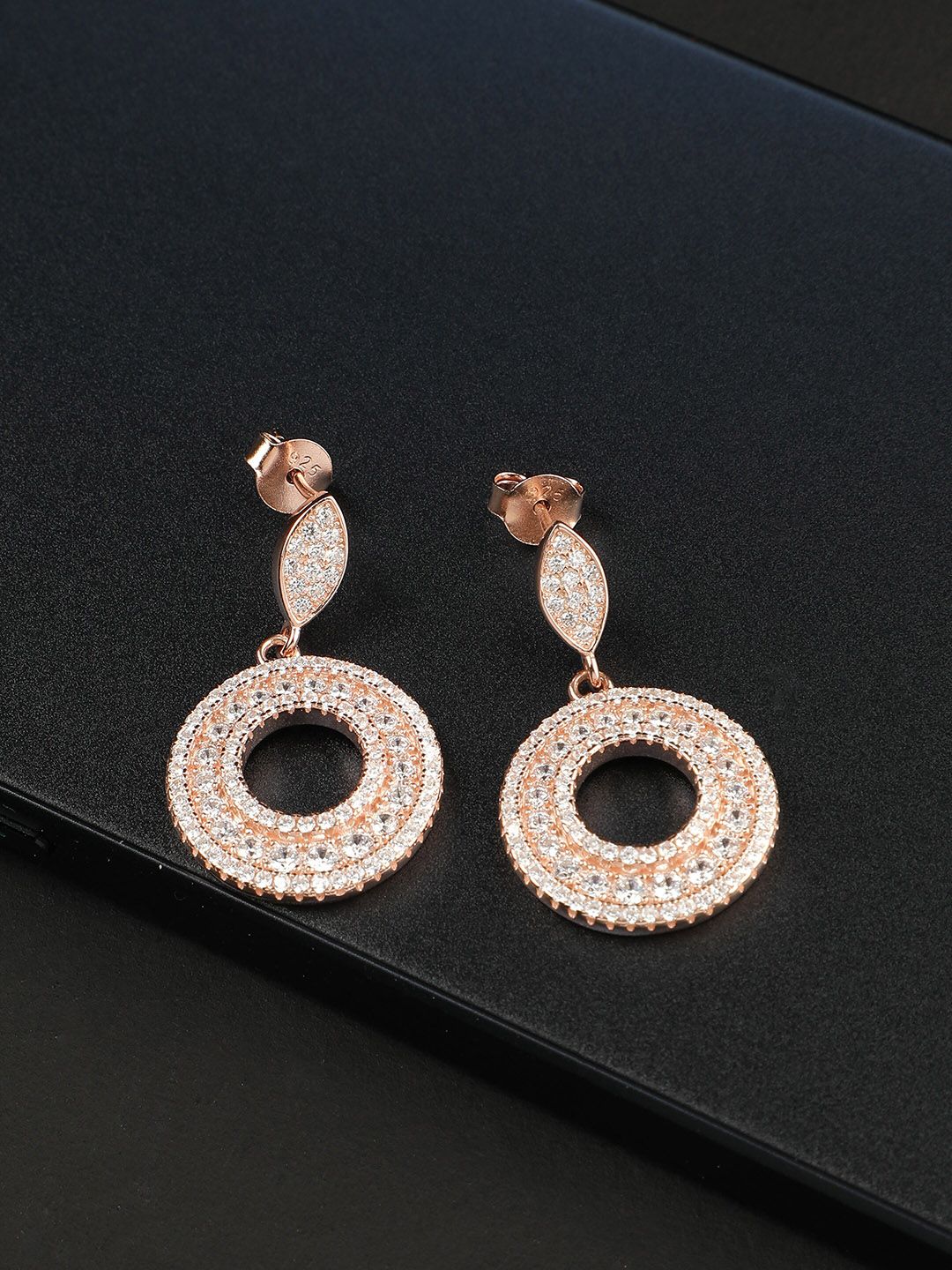 GIVA Rose Gold & White Contemporary  925 Sterling Silver Drop Earrings Price in India