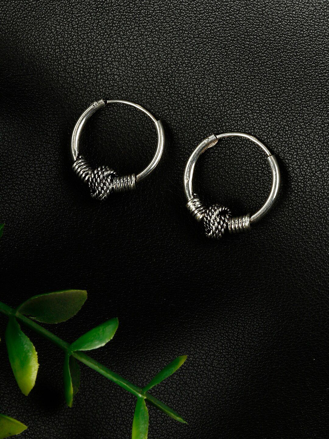 GIVA Silver-Plated Circular Oxidised 925 Sterling Silver Hoop Earrings Price in India