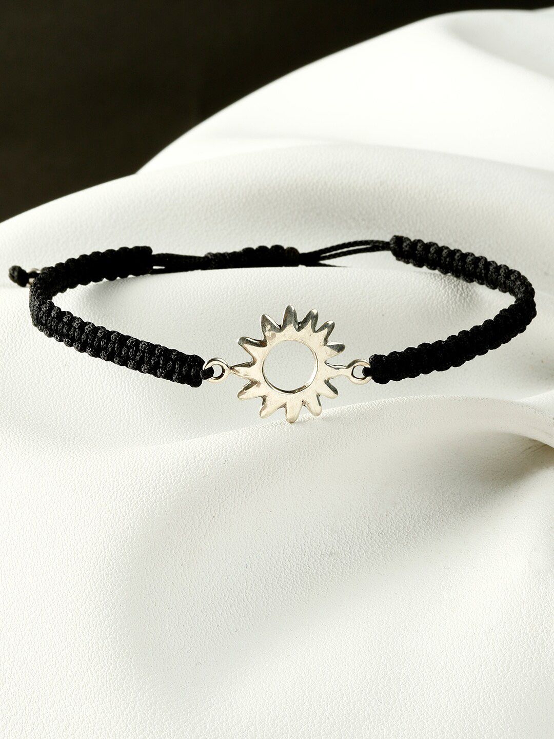 GIVA Women Silver-Toned & Black 925 Oxidised Sterling Silver Sun Bracelet Price in India