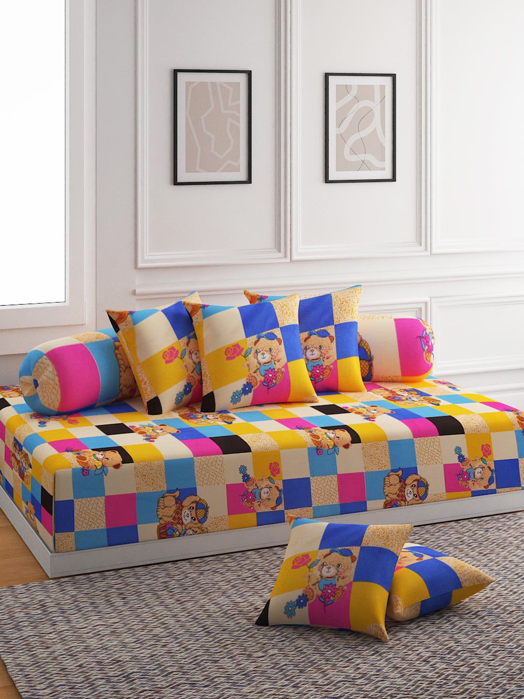 ROMEE Set Of 8 Multicoloured Printed Bedsheet With Bolster & Cushion Covers Price in India