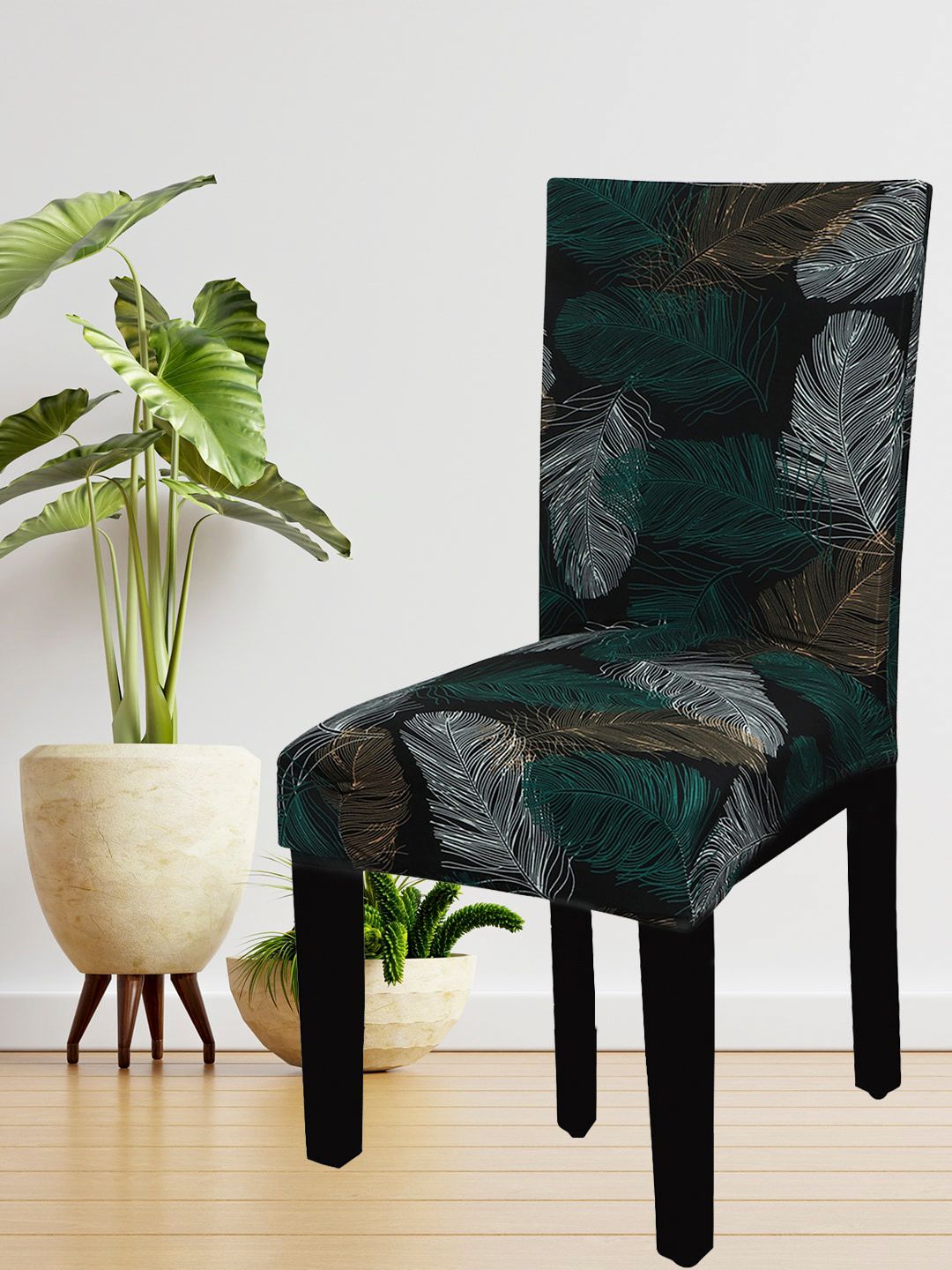 HOUSE OF QUIRK Set of 4 Green Printed Chair Cover Set