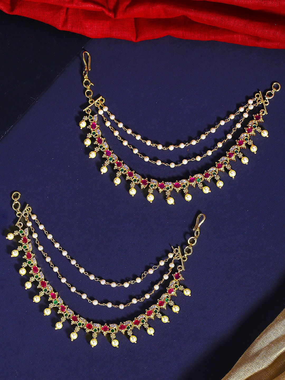 Yellow Chimes Gold-Toned Layered Earring Chain Price in India