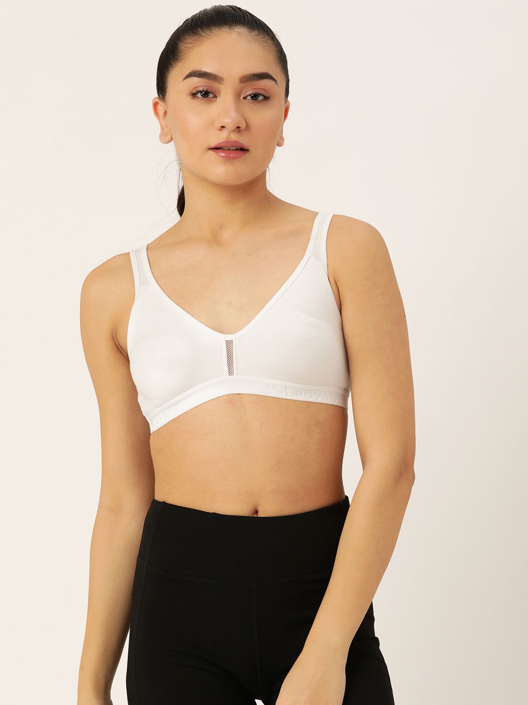 Lady Lyka White Solid Cotton Workout Bra-Full Coverage Non-Wired Non Padded Price in India