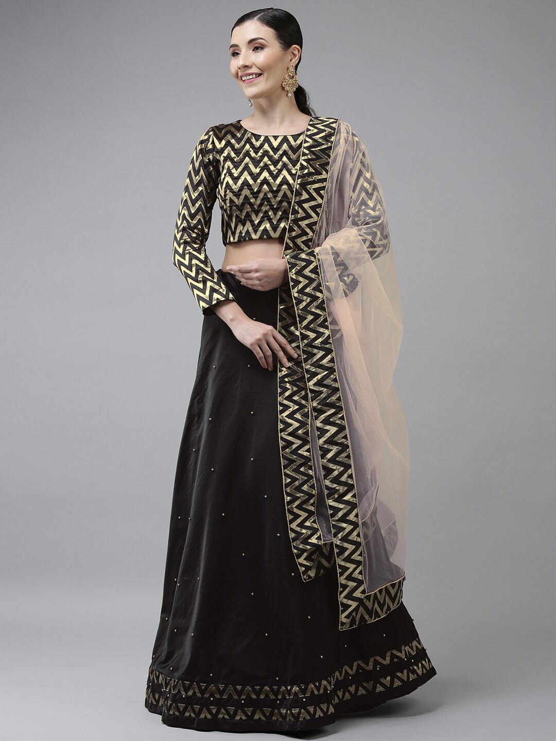 DIVASTRI Black Woven Design Semi-Stitched Lehenga & Unstitched Blouse With Dupatta Price in India