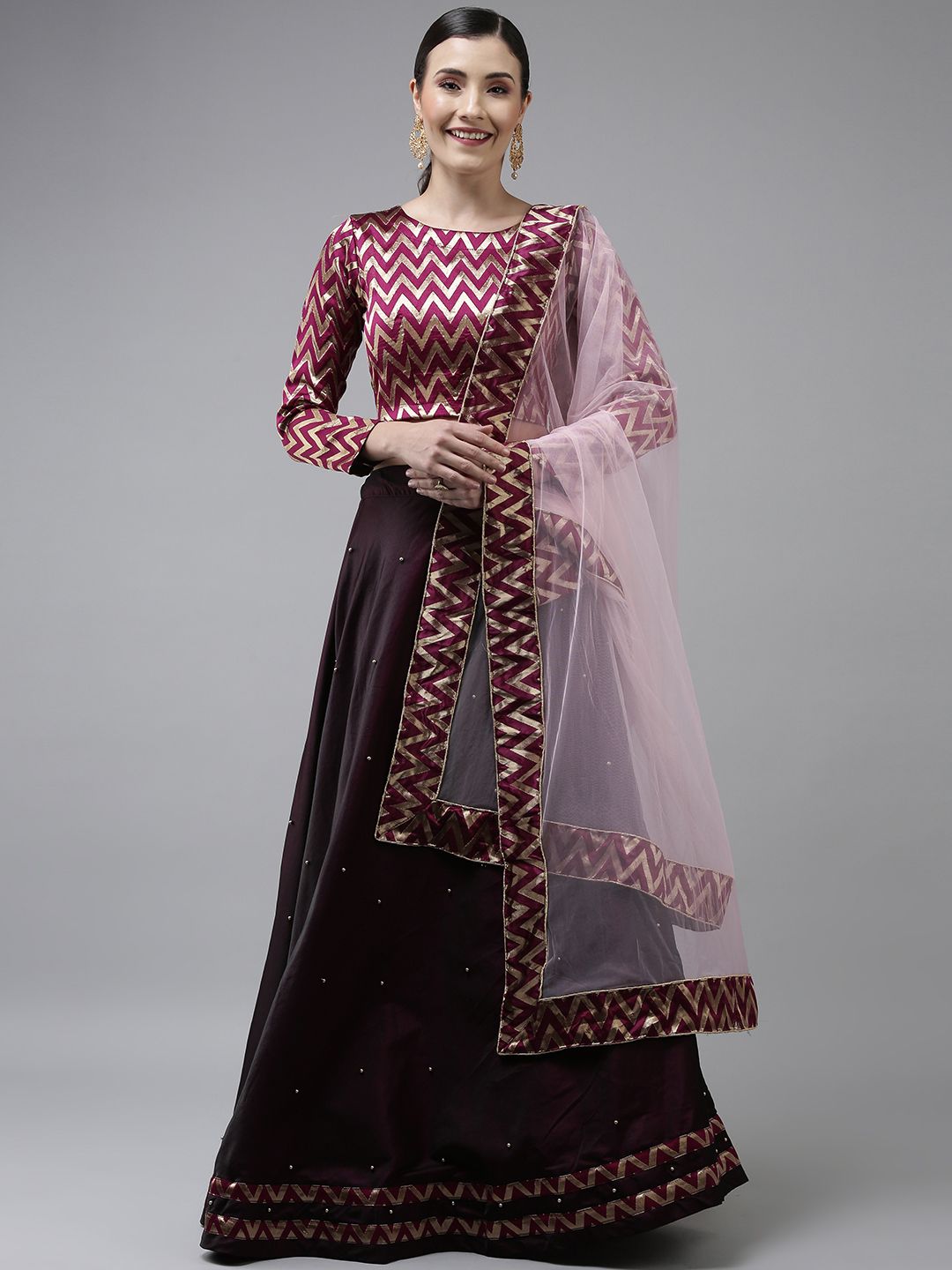 DIVASTRI Purple & Gold-Toned Woven Semi-Stitched Lehenga & Unstitched Blouse With Dupatta Price in India